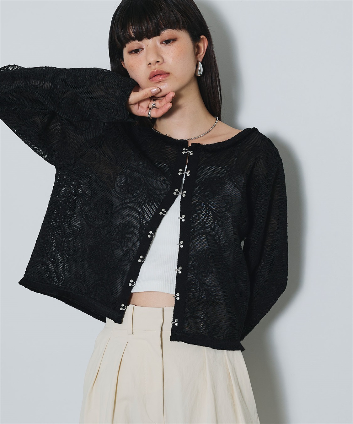 ELLEgirl コード刺繍メッシュカーディガン_sub_22