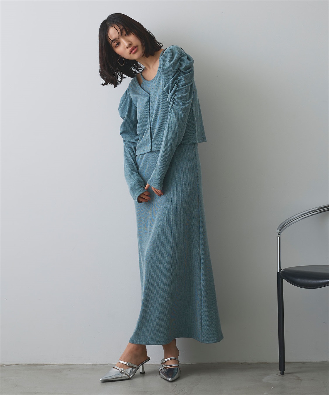 ELLEgirl パフスリーブカーディガンアンサンブルワンピース_sub_1