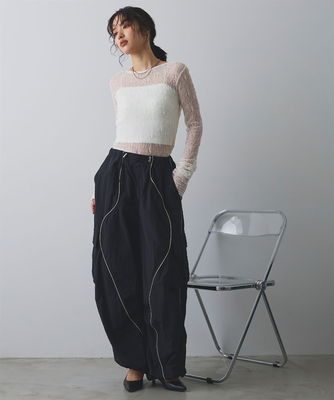 ELLEgirl ウェーブデザインパラシュートパンツ_sub_2