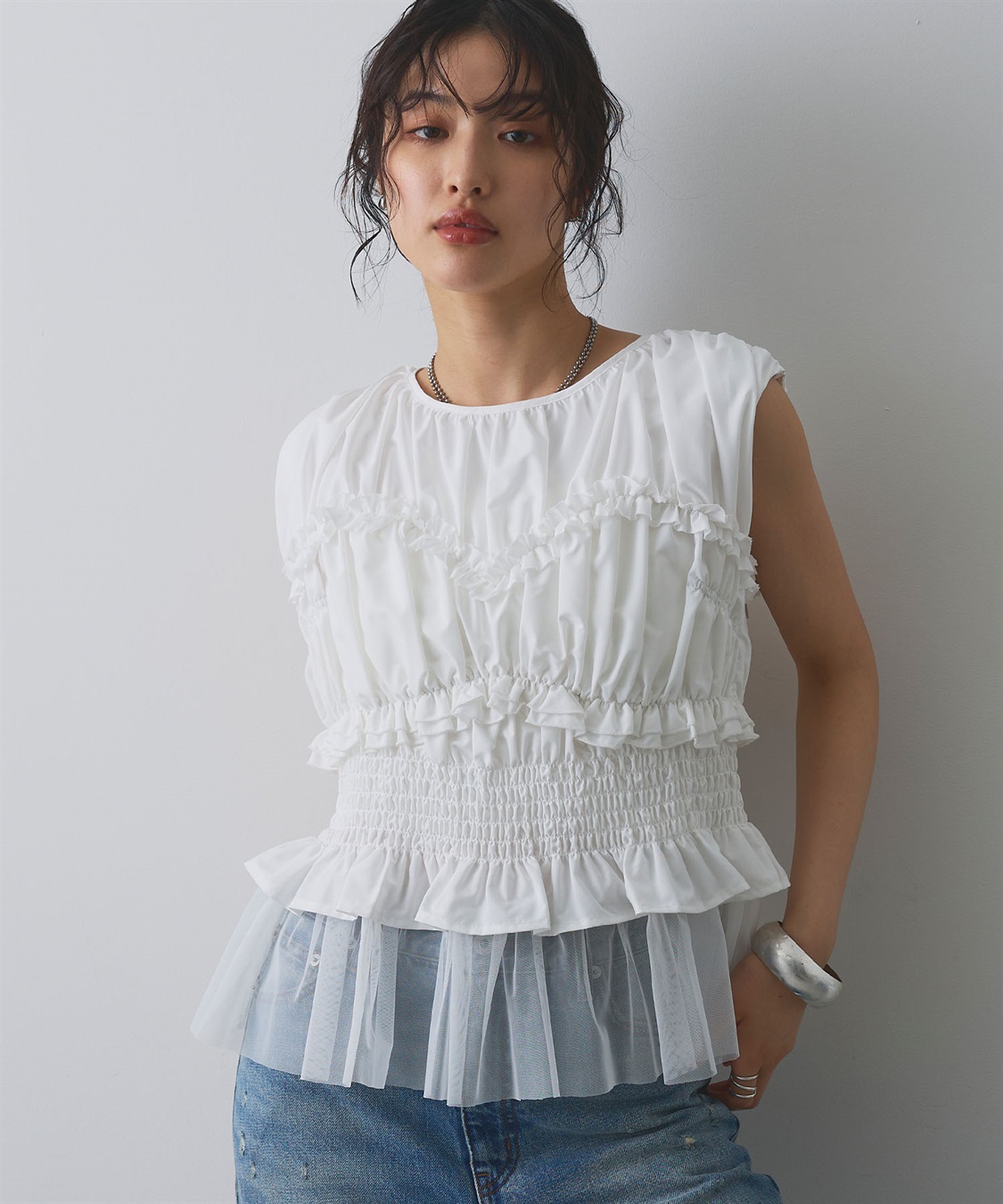 ELLEgirl シャーリングノースリーブブラウス_sub_3