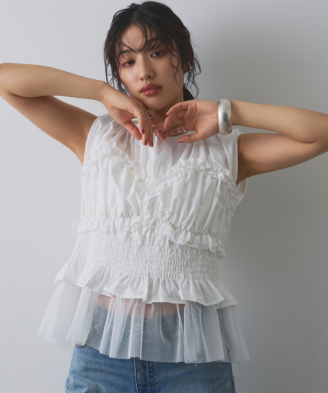 ELLEgirl シャーリングノースリーブブラウス_sub_4