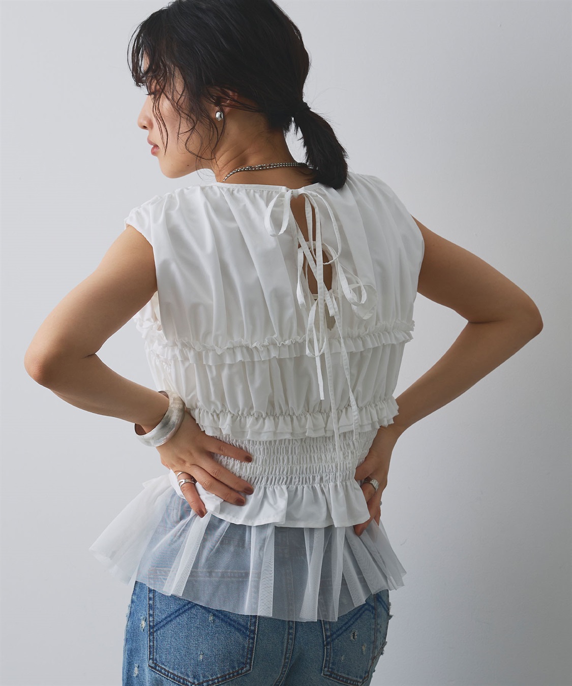 ELLEgirl シャーリングノースリーブブラウス_sub_5