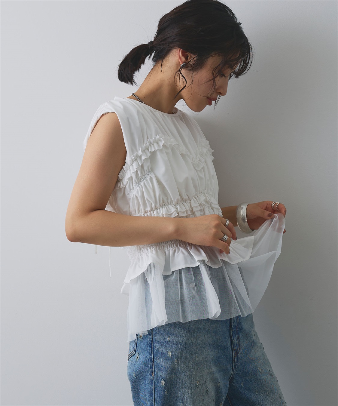 ELLEgirl シャーリングノースリーブブラウス_sub_6