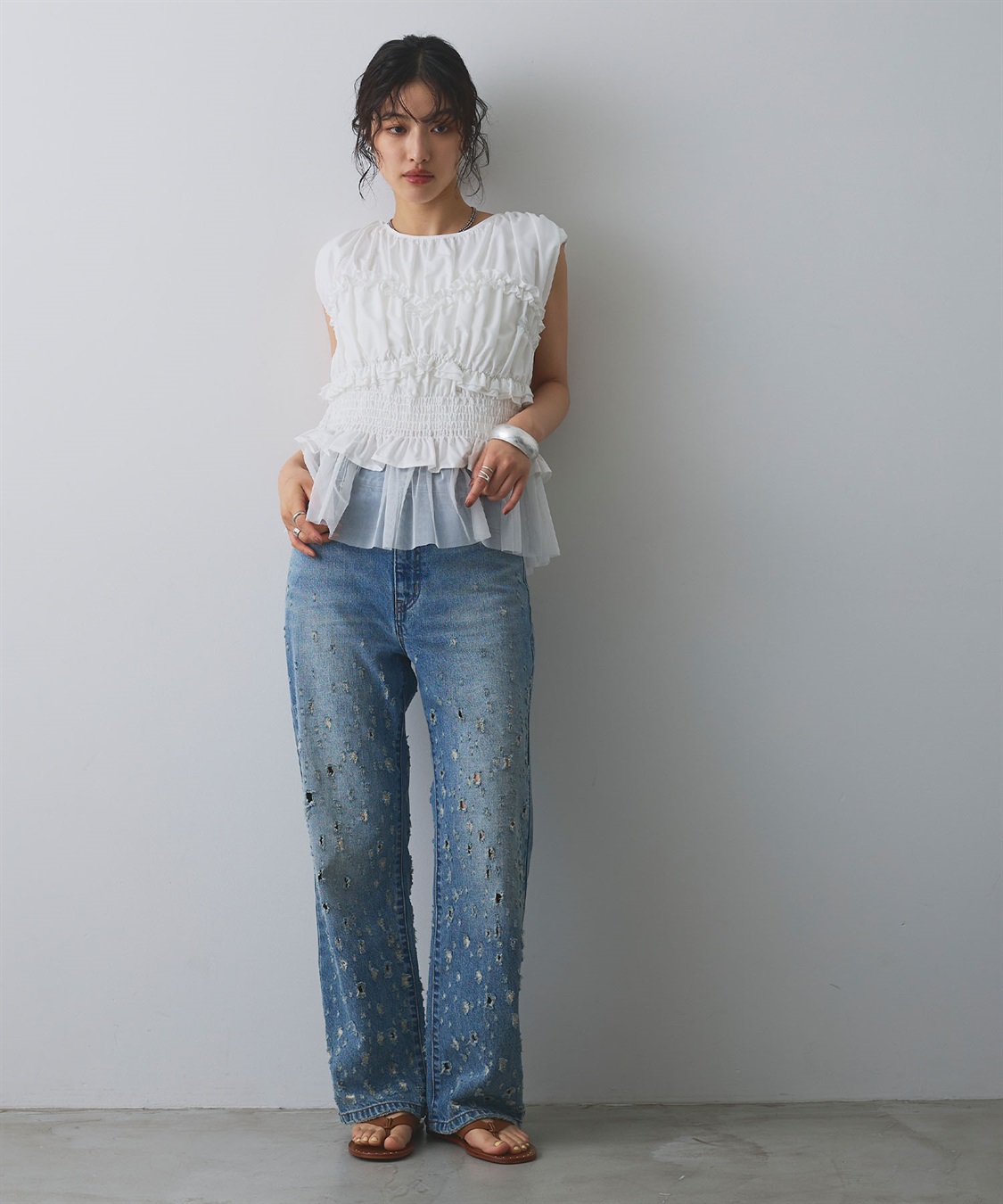 ELLEgirl シャーリングノースリーブブラウス_sub_7