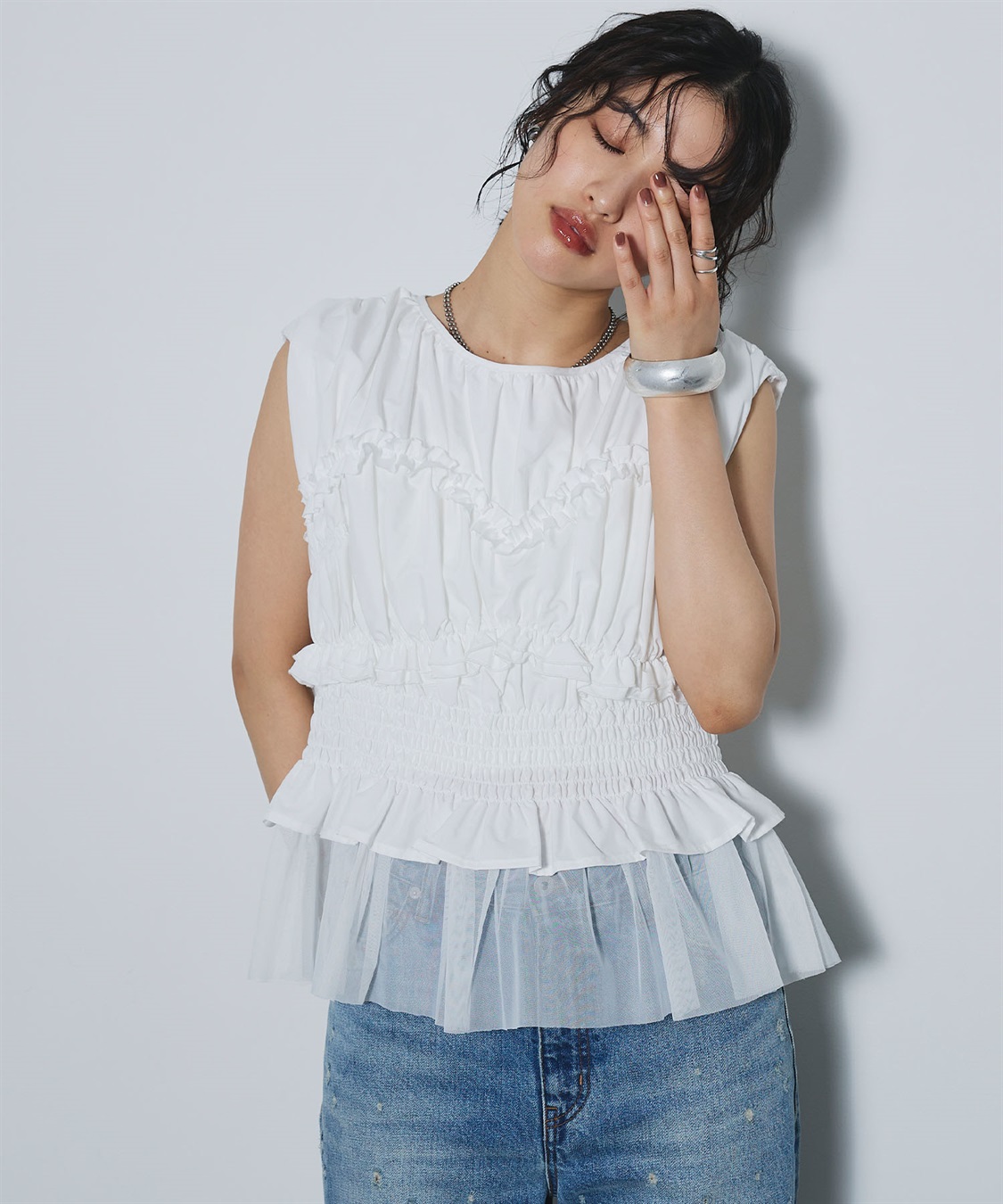 ELLEgirl シャーリングノースリーブブラウス_sub_10