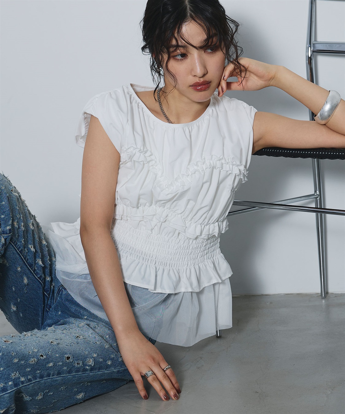 ELLEgirl シャーリングノースリーブブラウス_sub_11