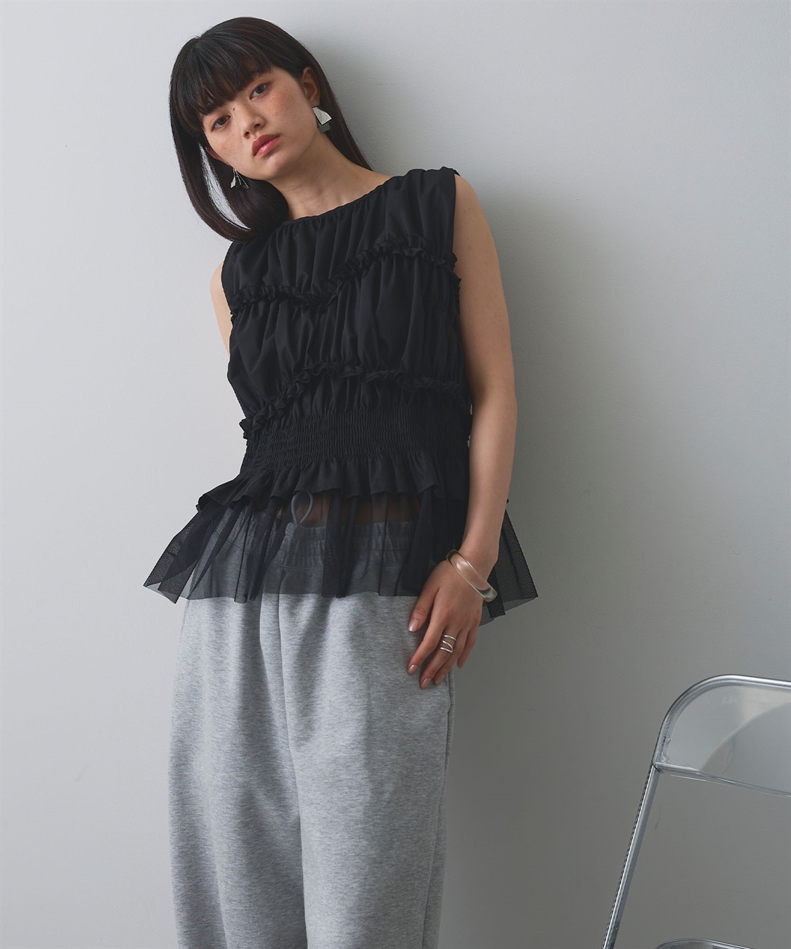 ELLEgirl シャーリングノースリーブブラウス_sub_13