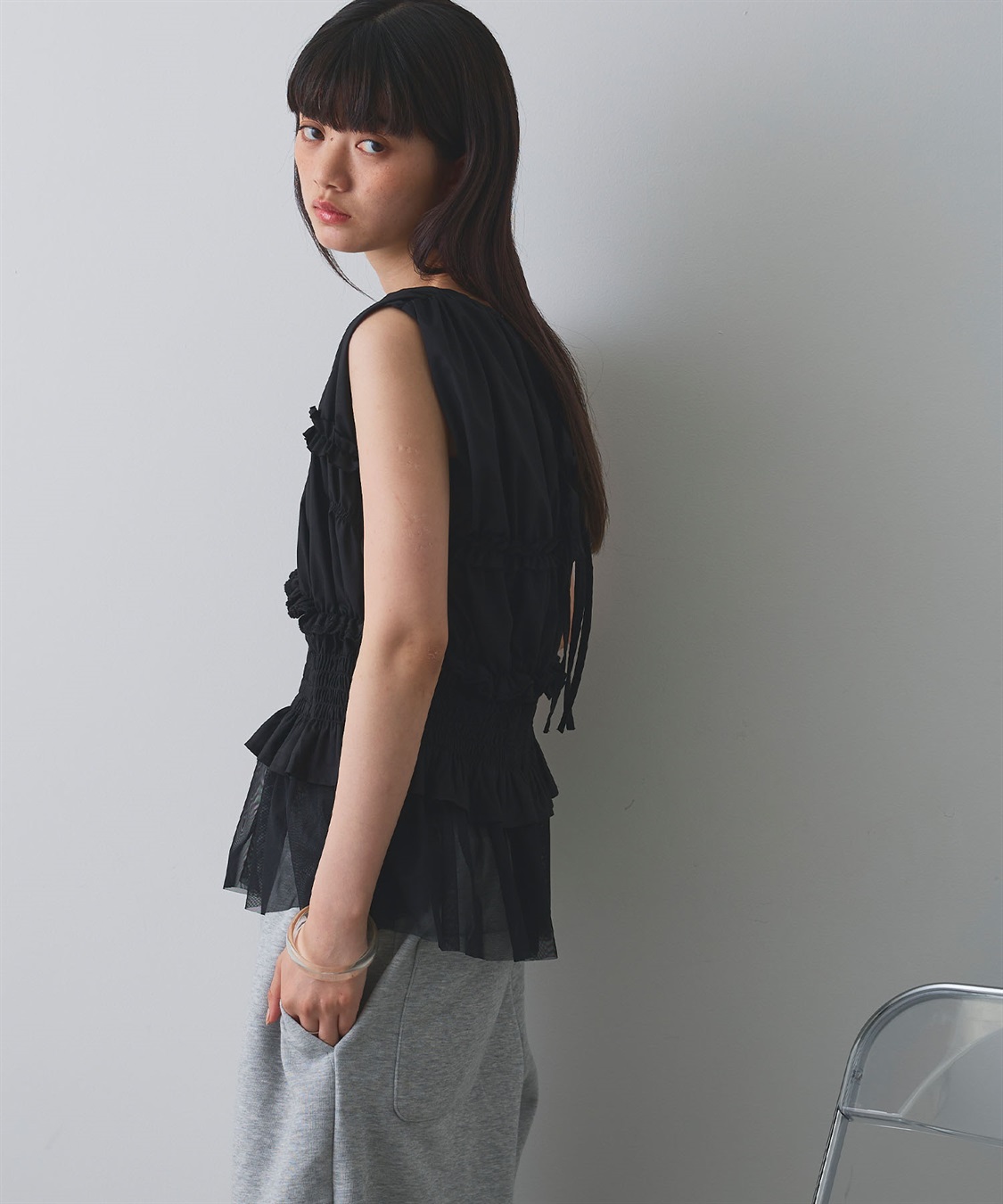 ELLEgirl シャーリングノースリーブブラウス_sub_14