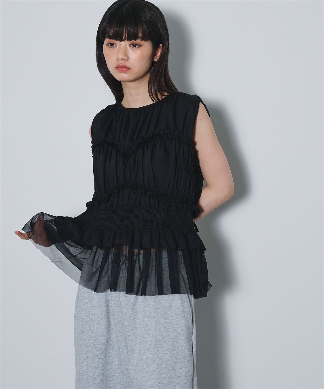 ELLEgirl シャーリングノースリーブブラウス_sub_18