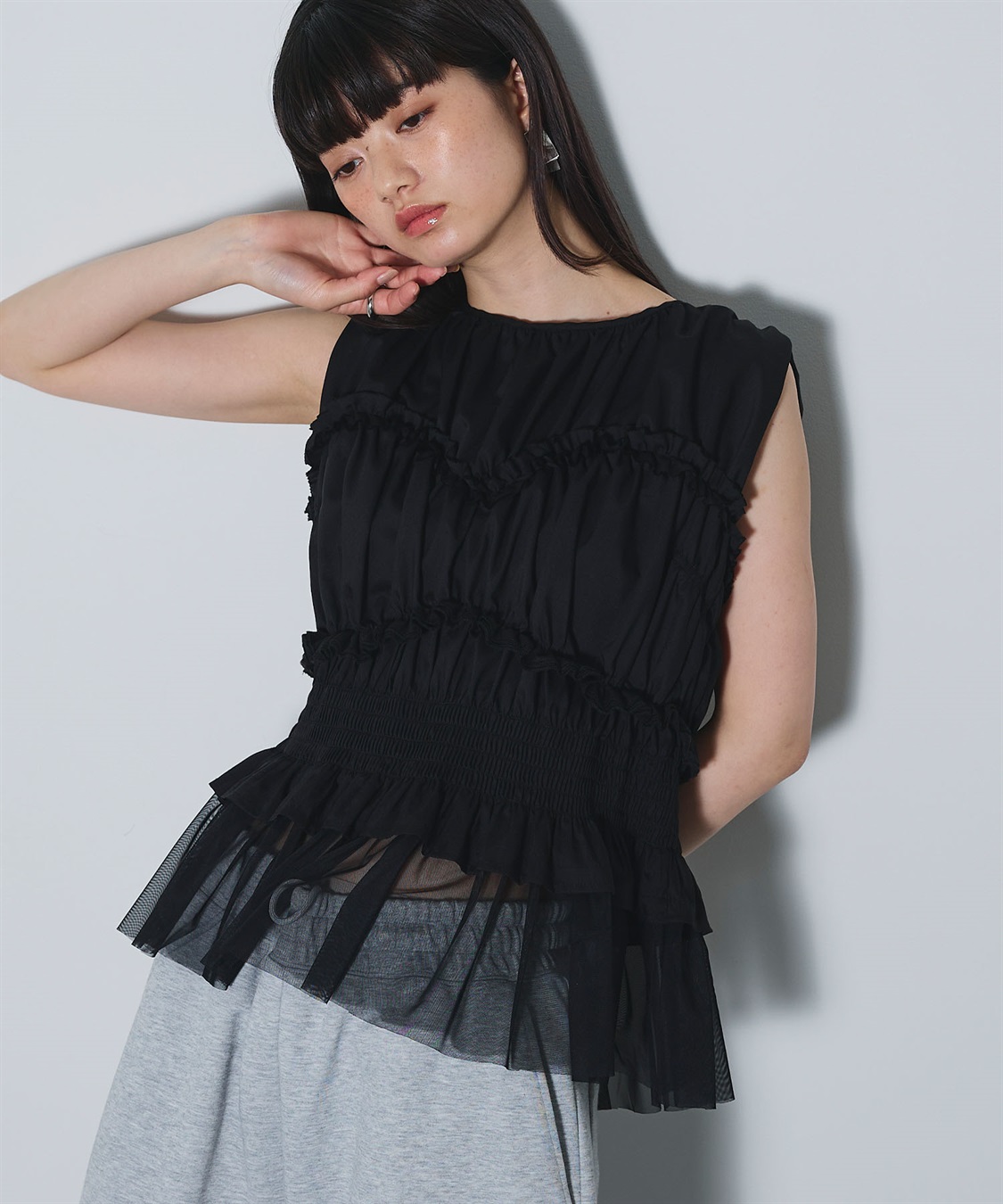 ELLEgirl シャーリングノースリーブブラウス_sub_19