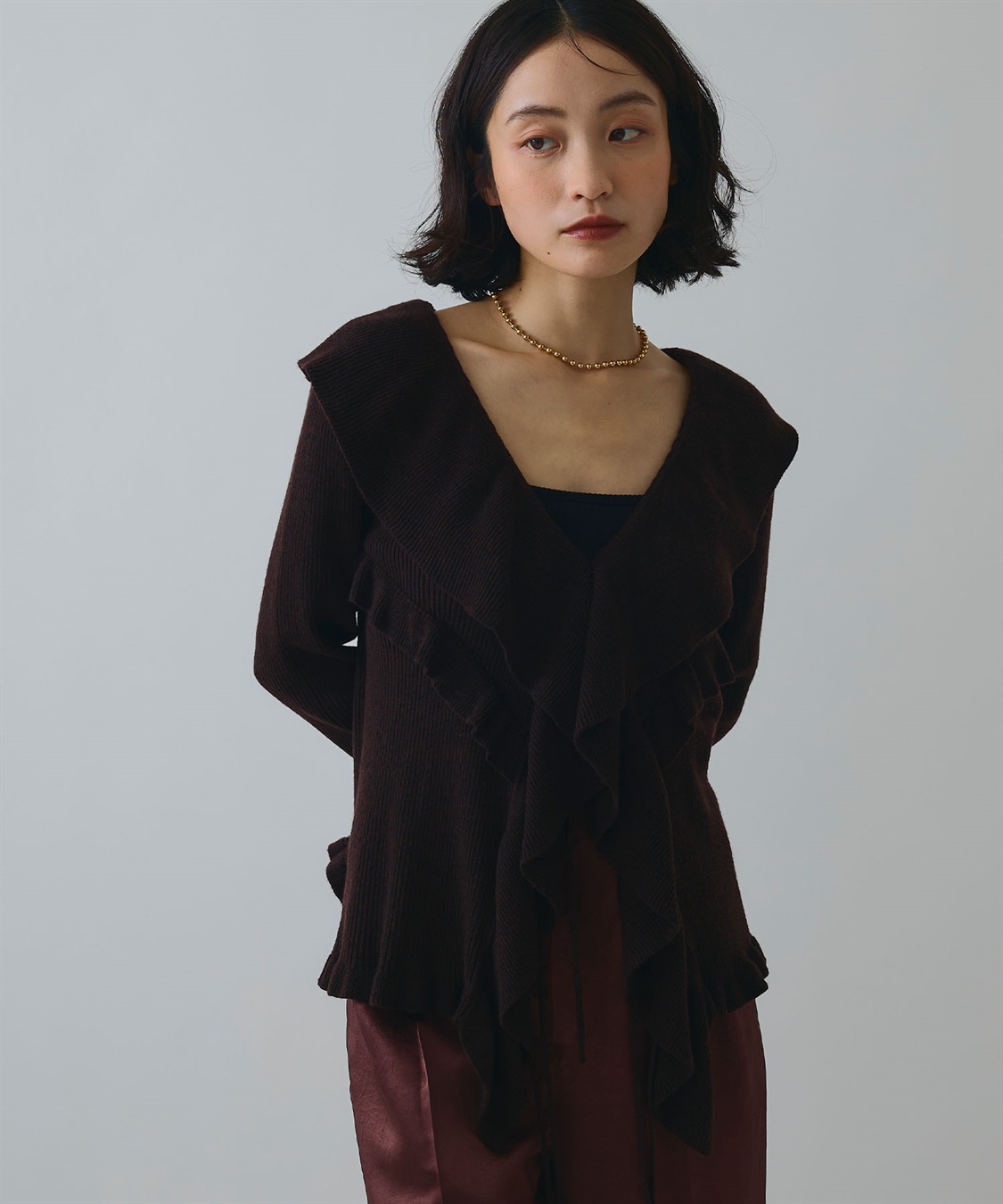 ELLEgirl ラッフルカラーリブニットカーディガン_sub_1