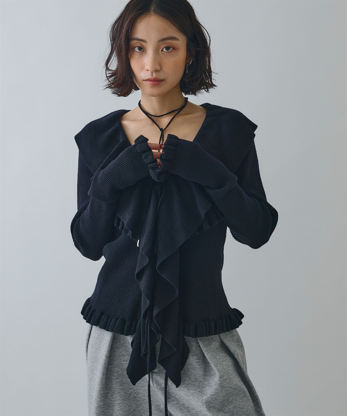 ELLEgirl ラッフルカラーリブニットカーディガン_sub_2