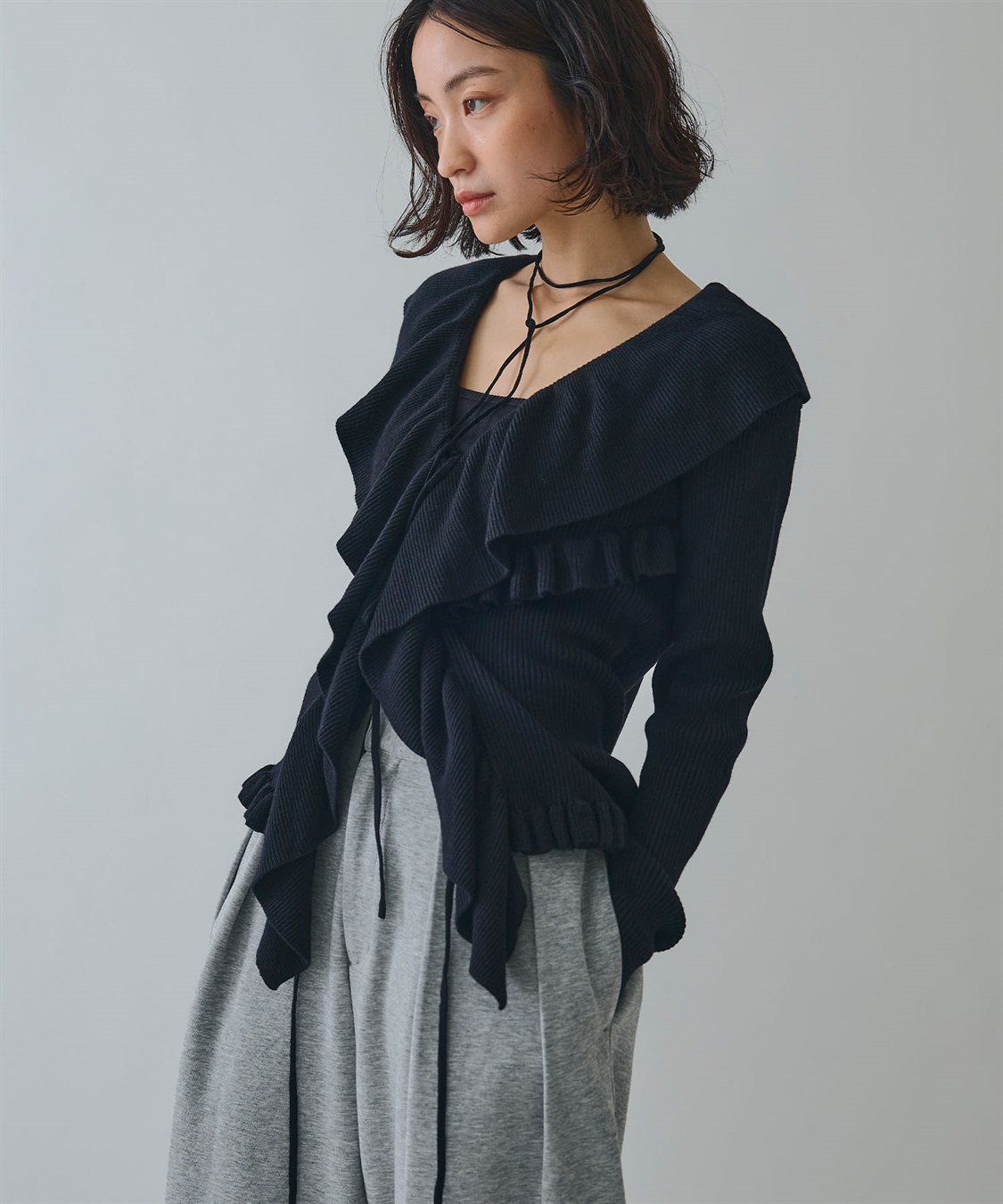 ELLEgirl ラッフルカラーリブニットカーディガン_sub_5