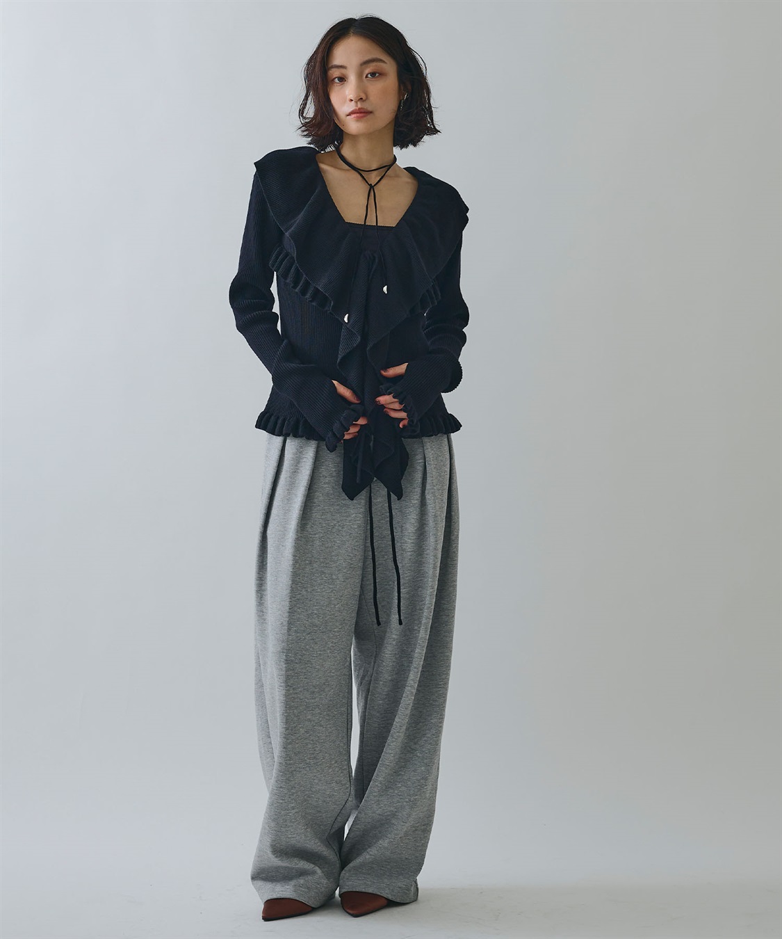 ELLEgirl ラッフルカラーリブニットカーディガン_sub_8