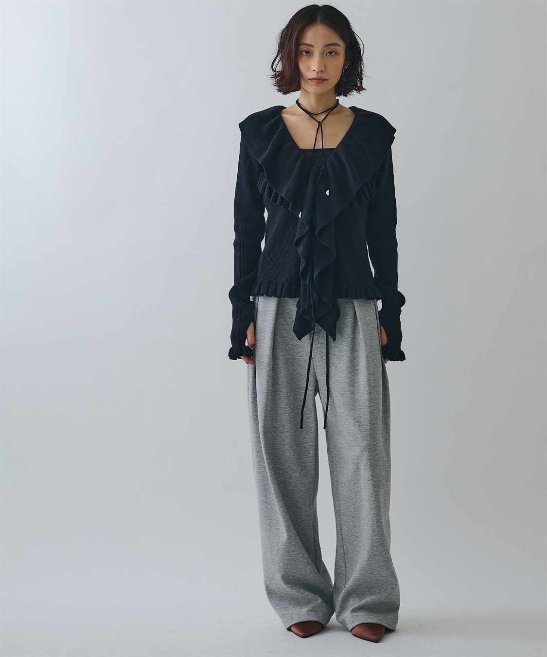 ELLEgirl ラッフルカラーリブニットカーディガン_sub_9