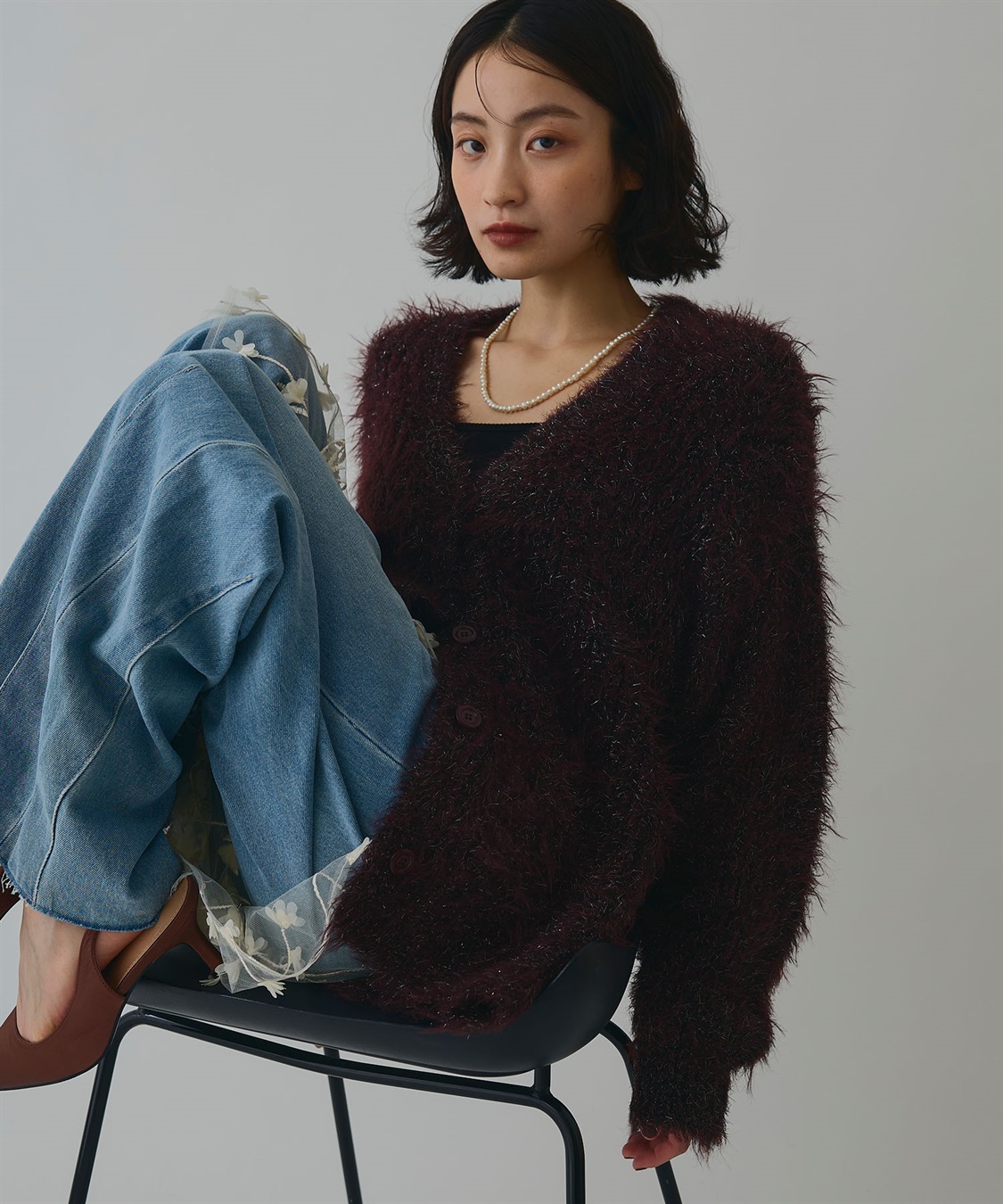 ELLEgirl ラメフェザーVネックカーディガン_sub_1