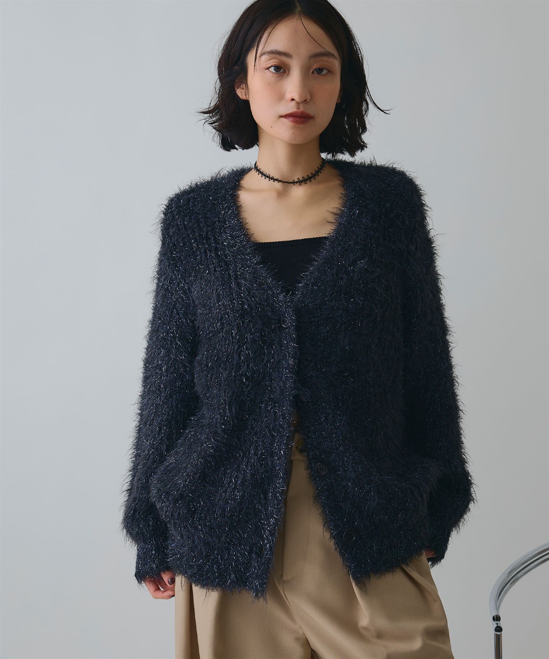 ELLEgirl ラメフェザーVネックカーディガン_sub_2