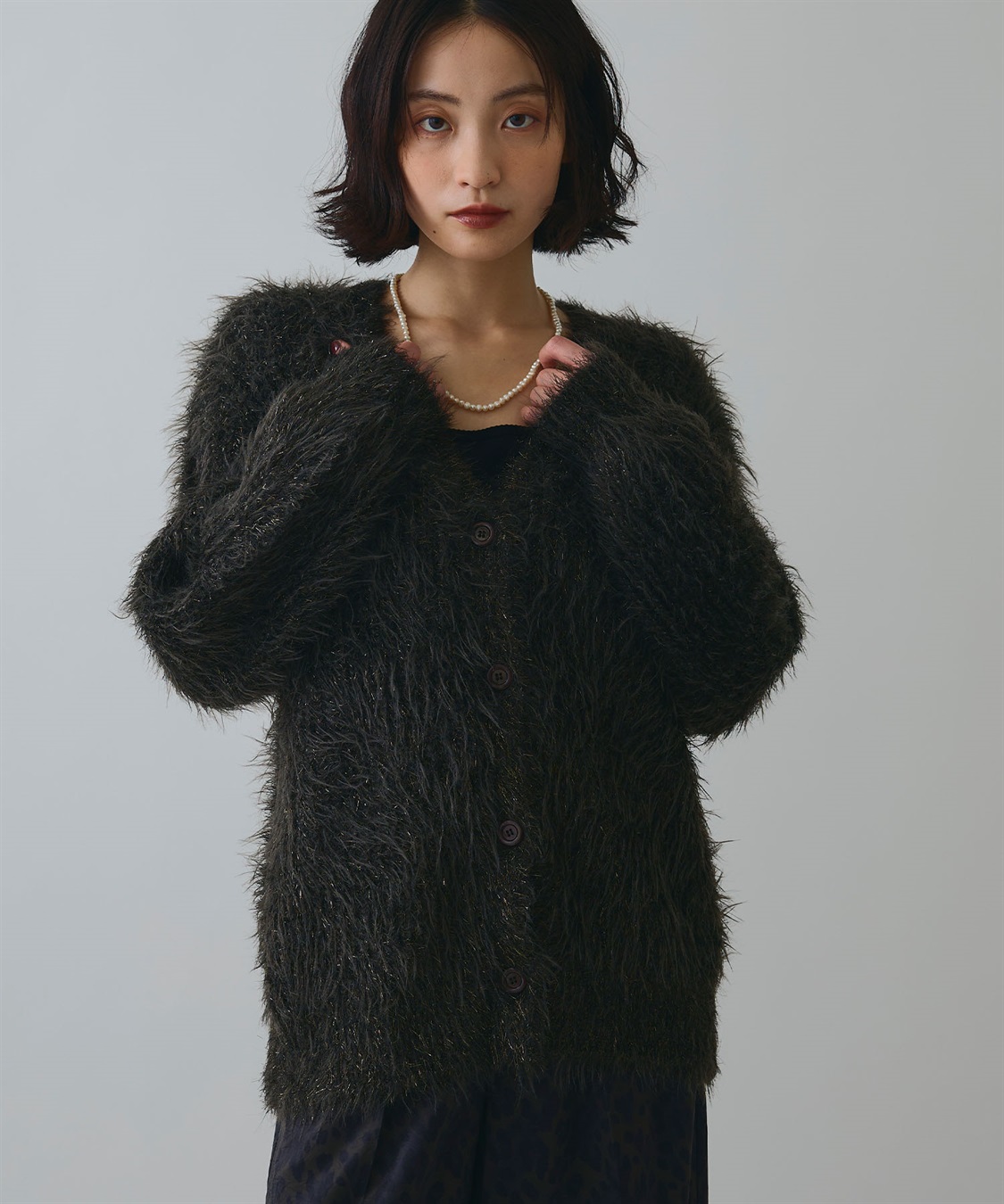 ELLEgirl ラメフェザーVネックカーディガン_sub_4