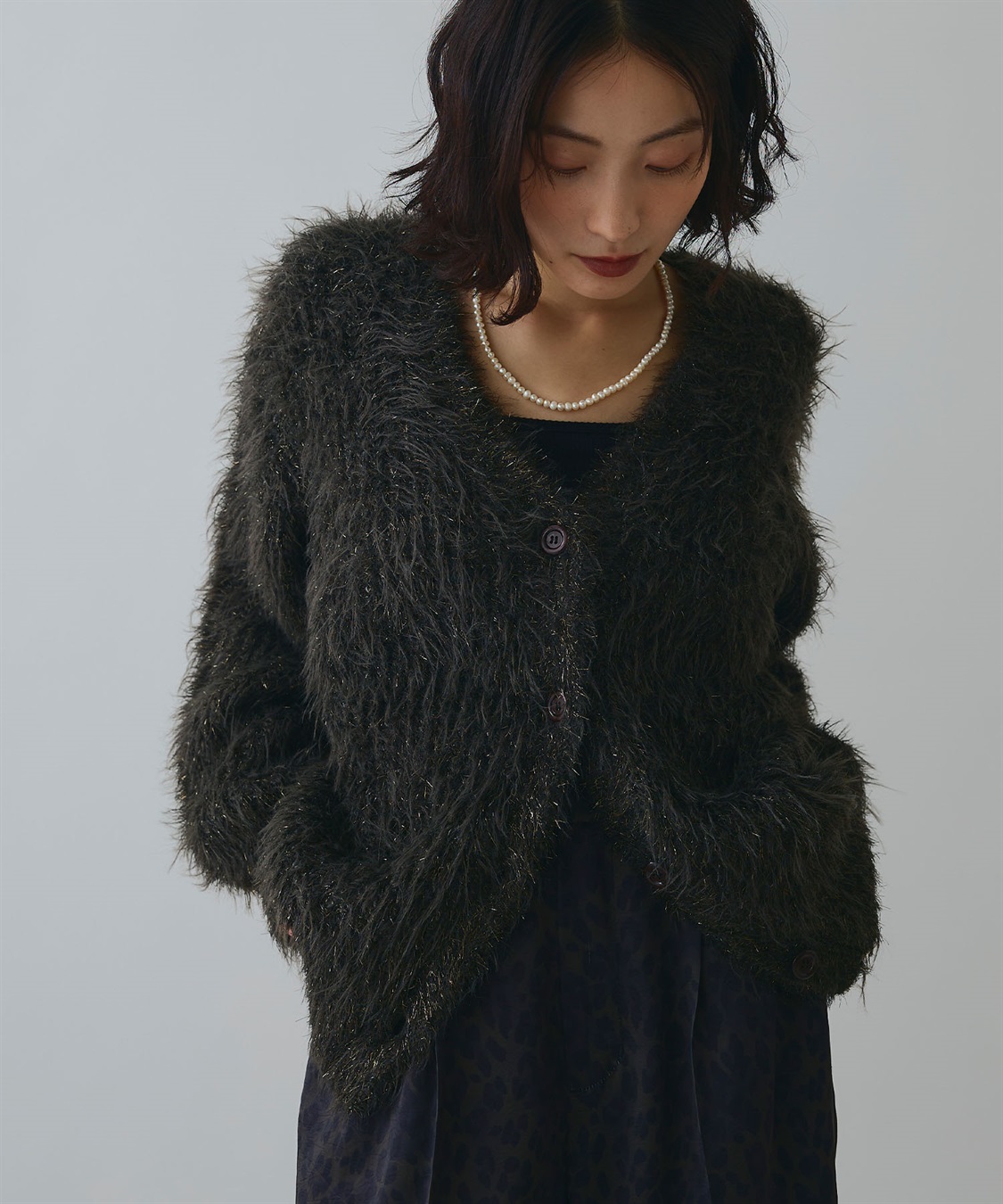 ELLEgirl ラメフェザーVネックカーディガン_sub_5