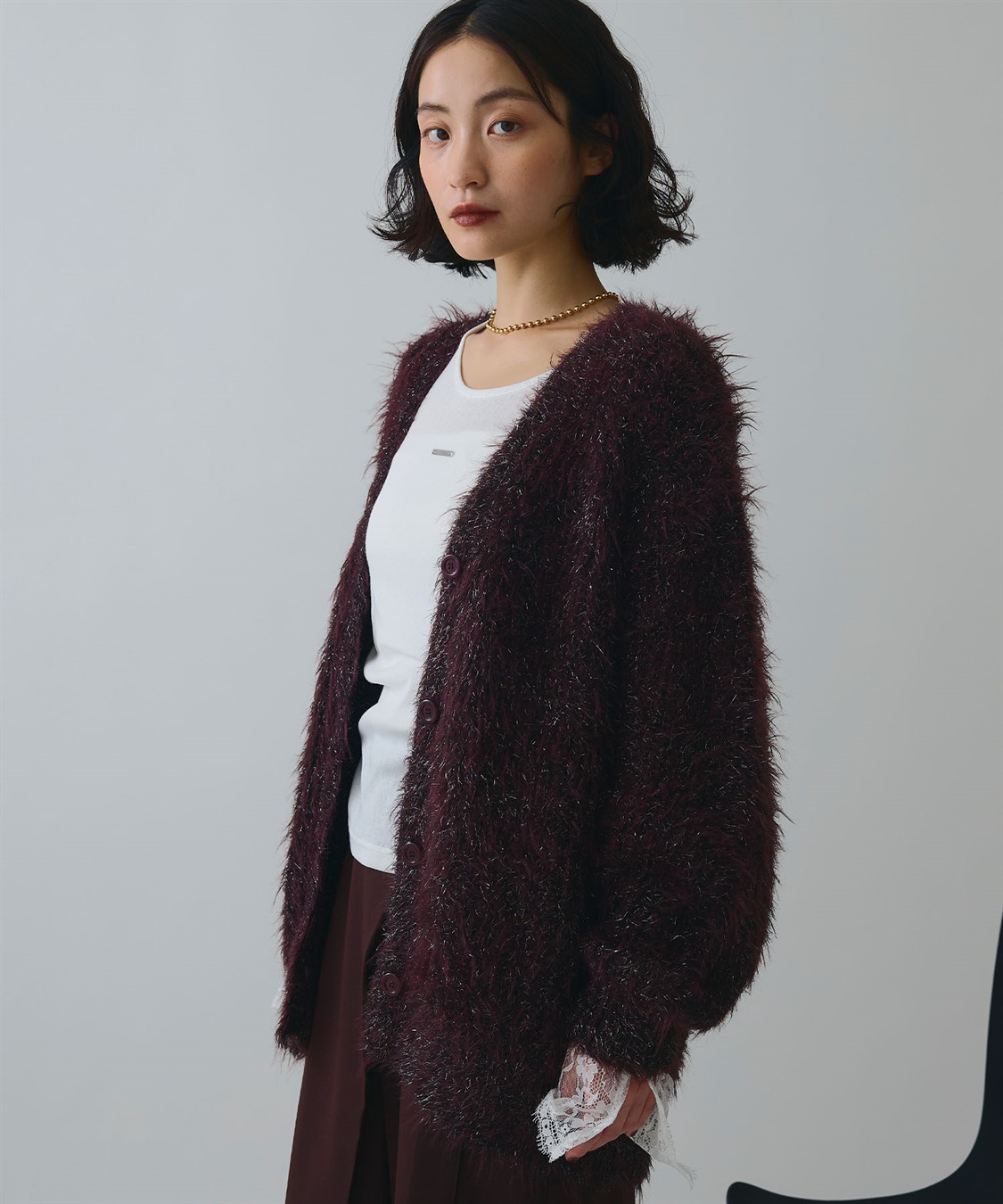 ELLEgirl ラメフェザーVネックカーディガン_sub_16