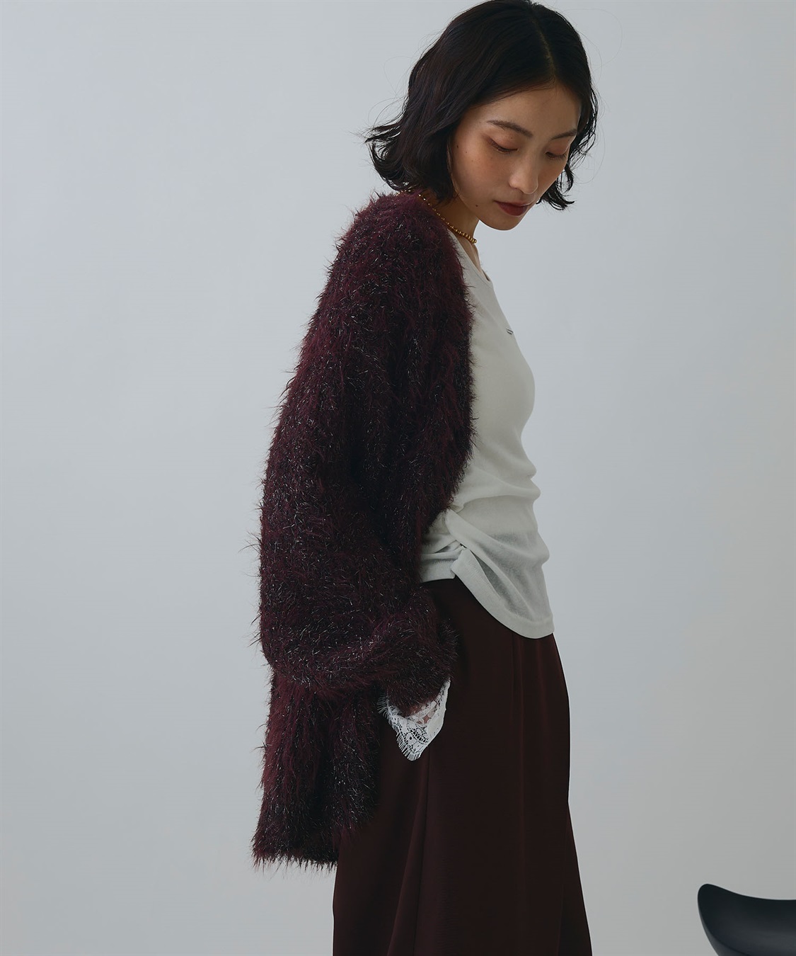 ELLEgirl ラメフェザーVネックカーディガン_sub_17