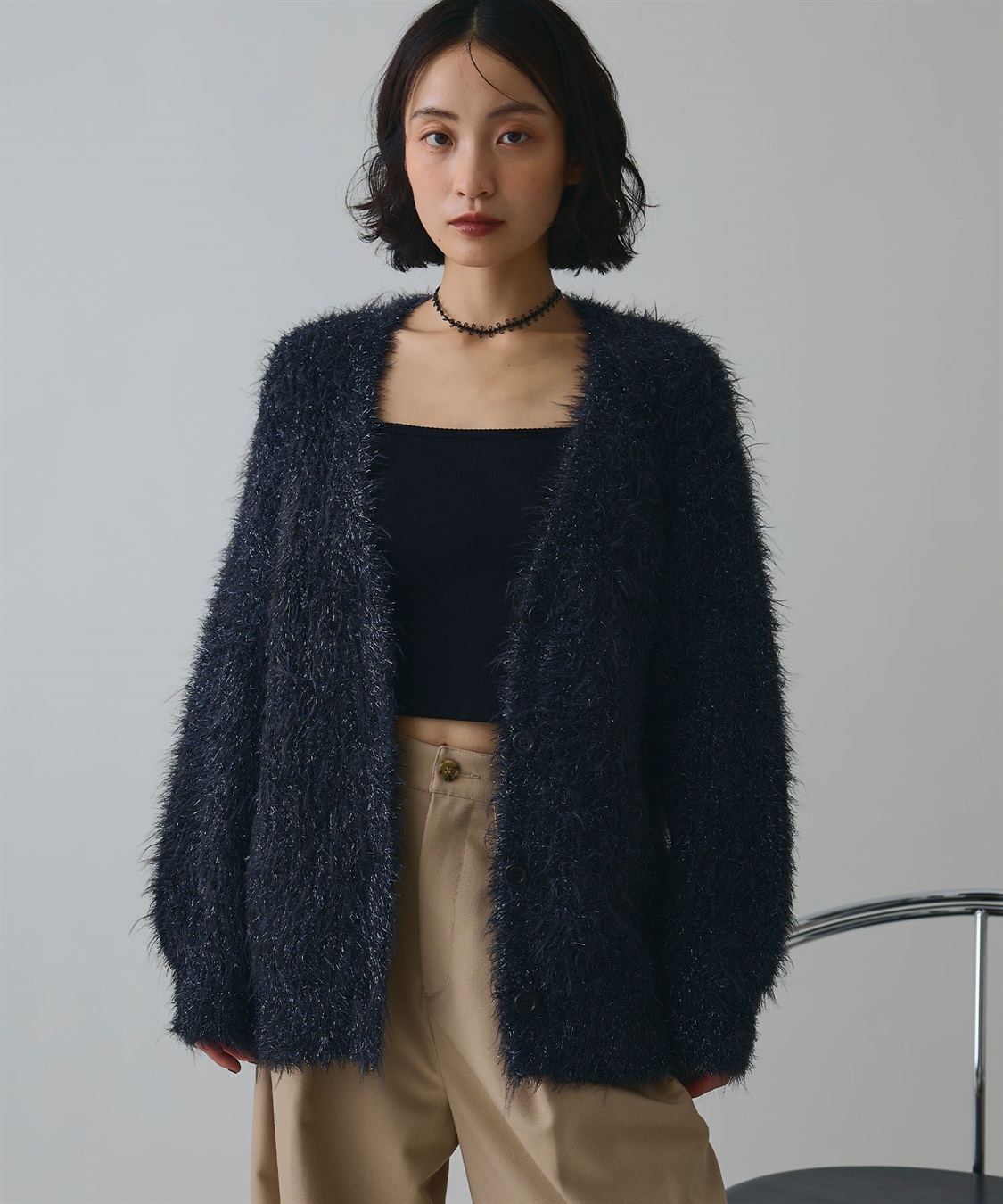 ELLEgirl ラメフェザーVネックカーディガン_sub_21