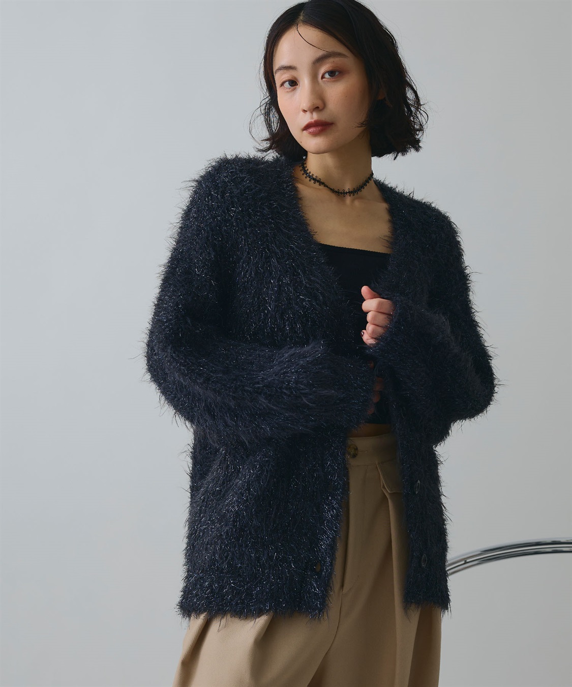 ELLEgirl ラメフェザーVネックカーディガン_sub_22