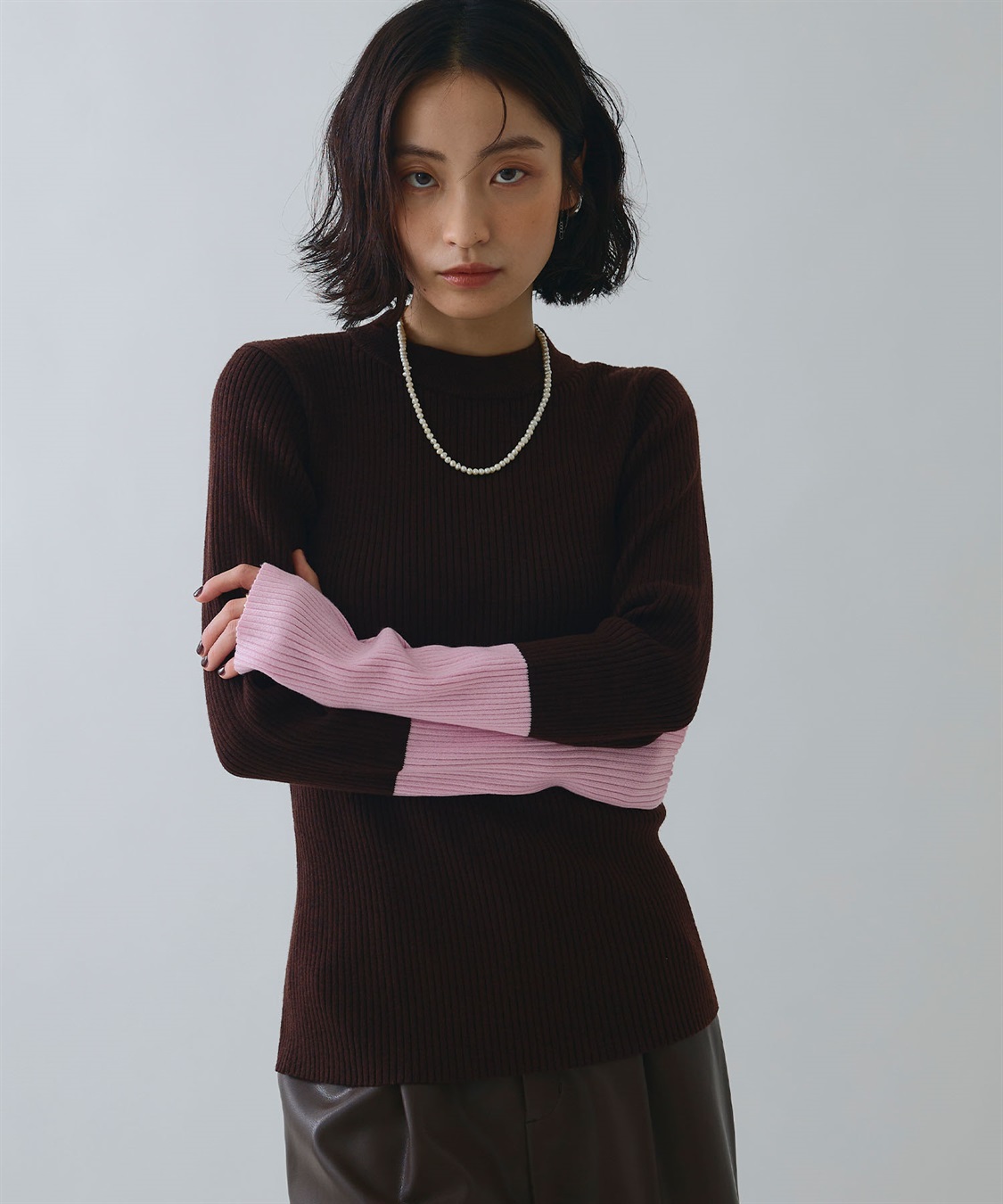 ELLEgirl 配色切り替えリブハイネックニットトップス_sub_2