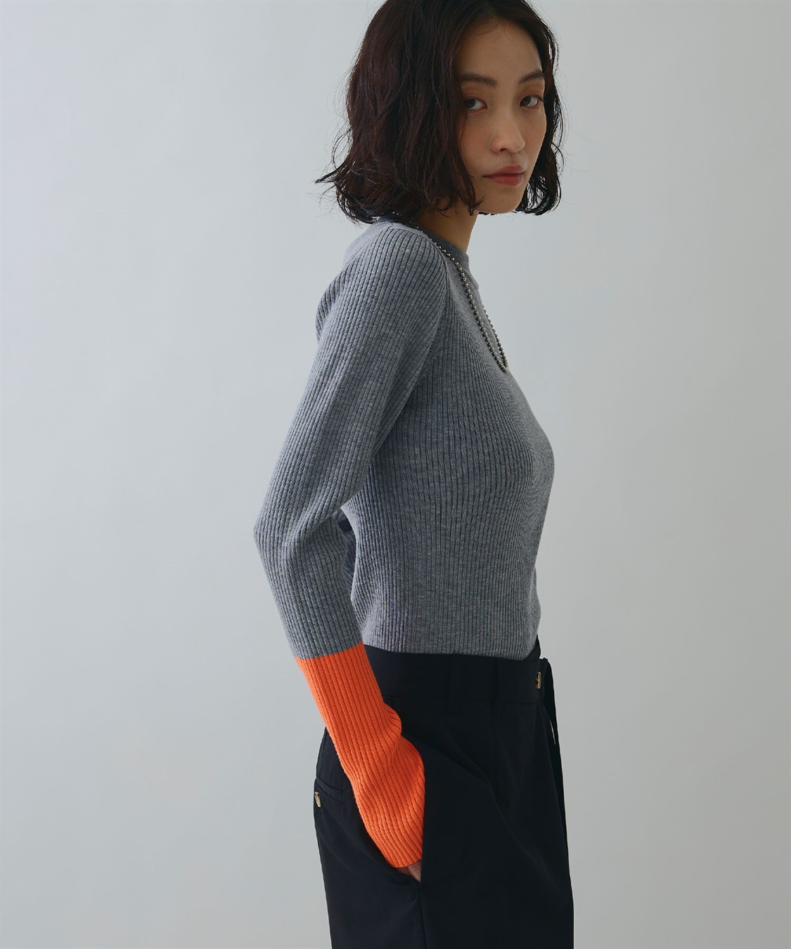 ELLEgirl 配色切り替えリブハイネックニットトップス_sub_4