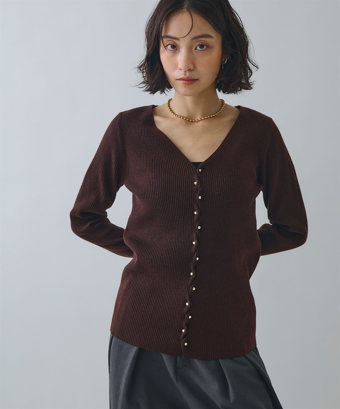 ELLEgirl メタル釦Vネックリブカーディガン_sub_3
