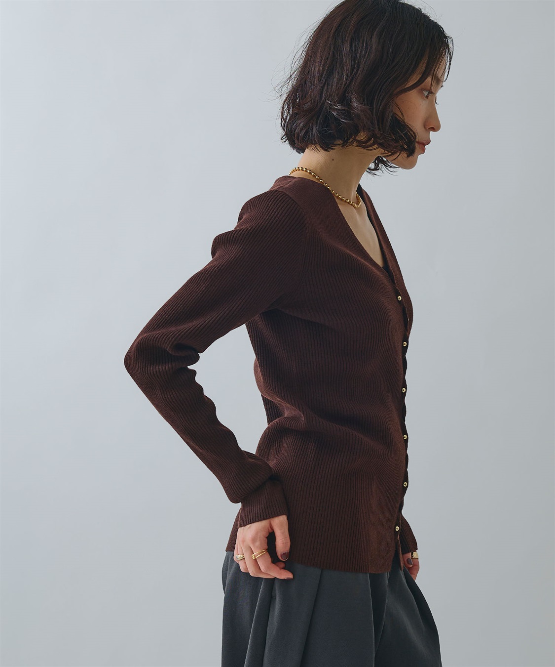 ELLEgirl メタル釦Vネックリブカーディガン_sub_5