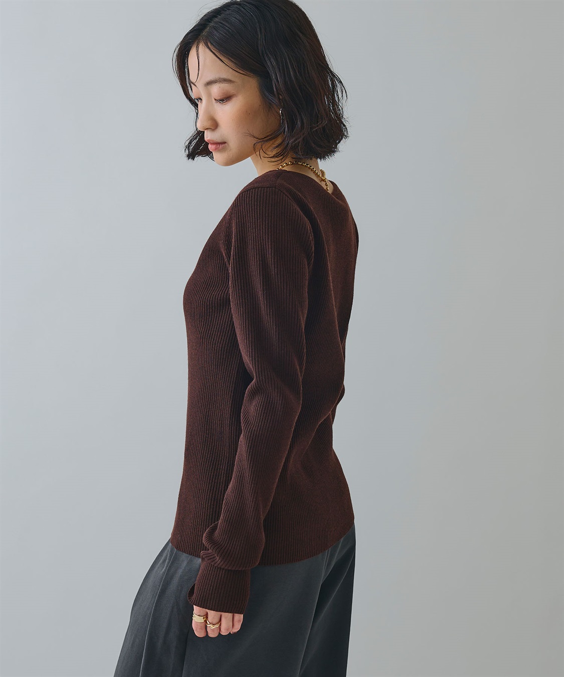 ELLEgirl メタル釦Vネックリブカーディガン_sub_6