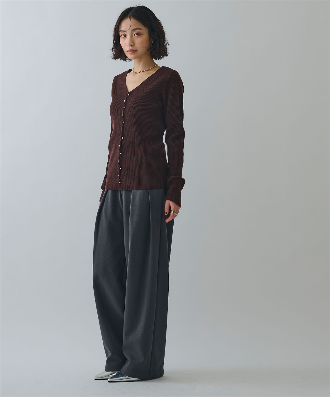 ELLEgirl メタル釦Vネックリブカーディガン_sub_8