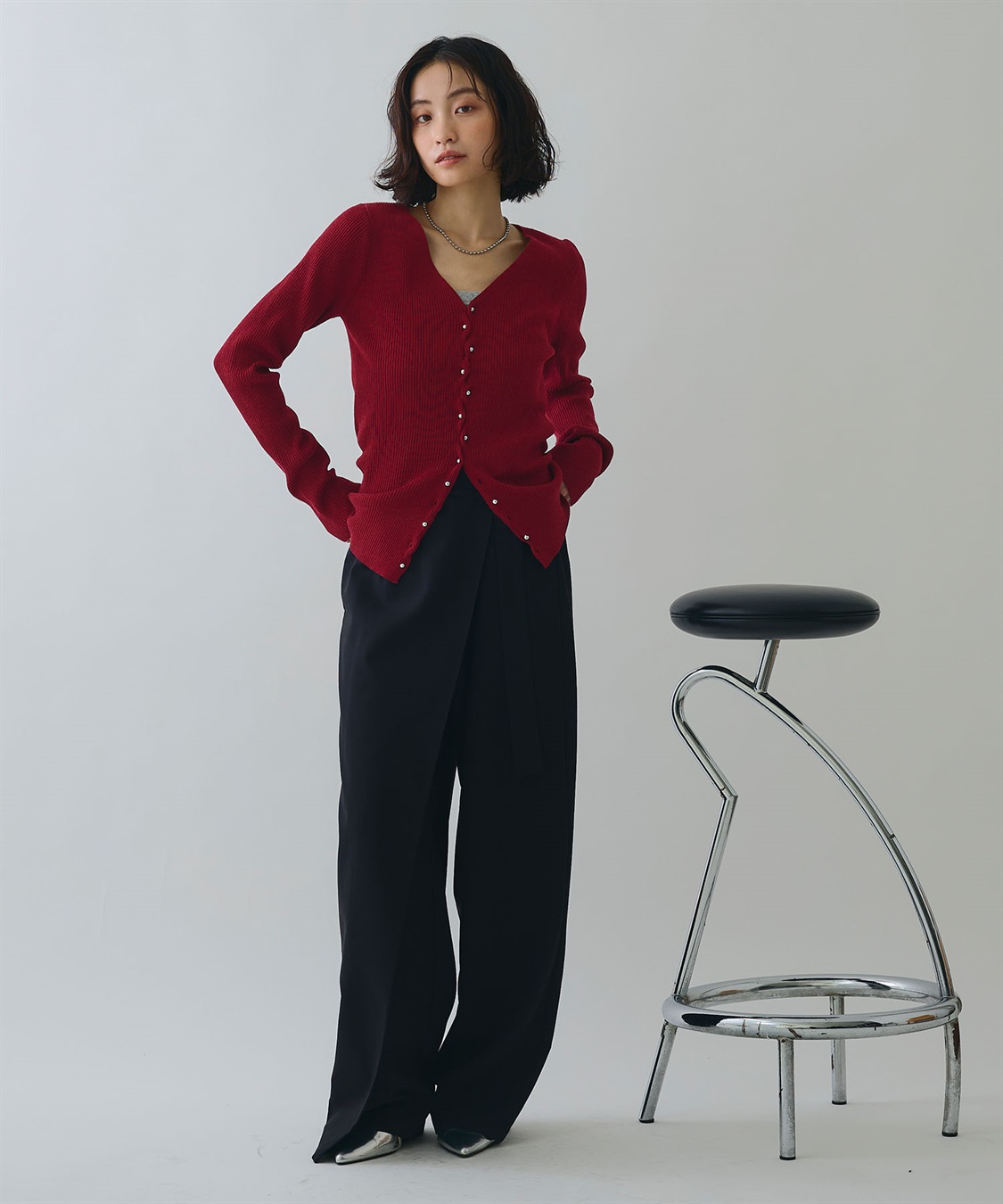 ELLEgirl メタル釦Vネックリブカーディガン_sub_15