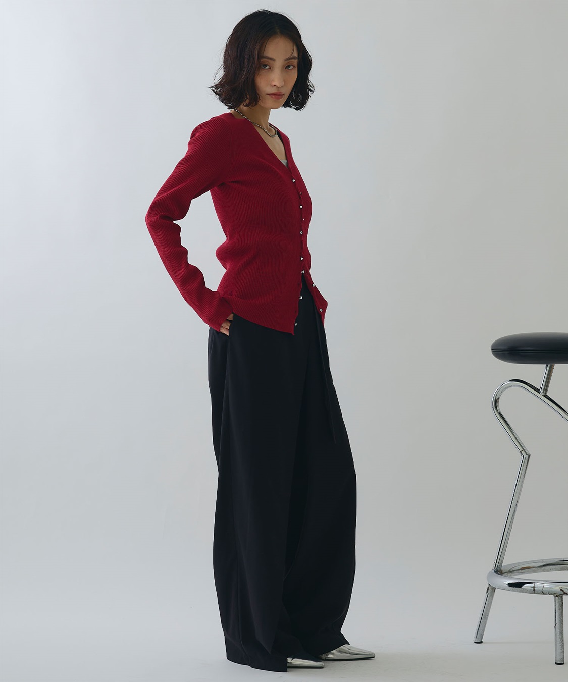 ELLEgirl メタル釦Vネックリブカーディガン_sub_16