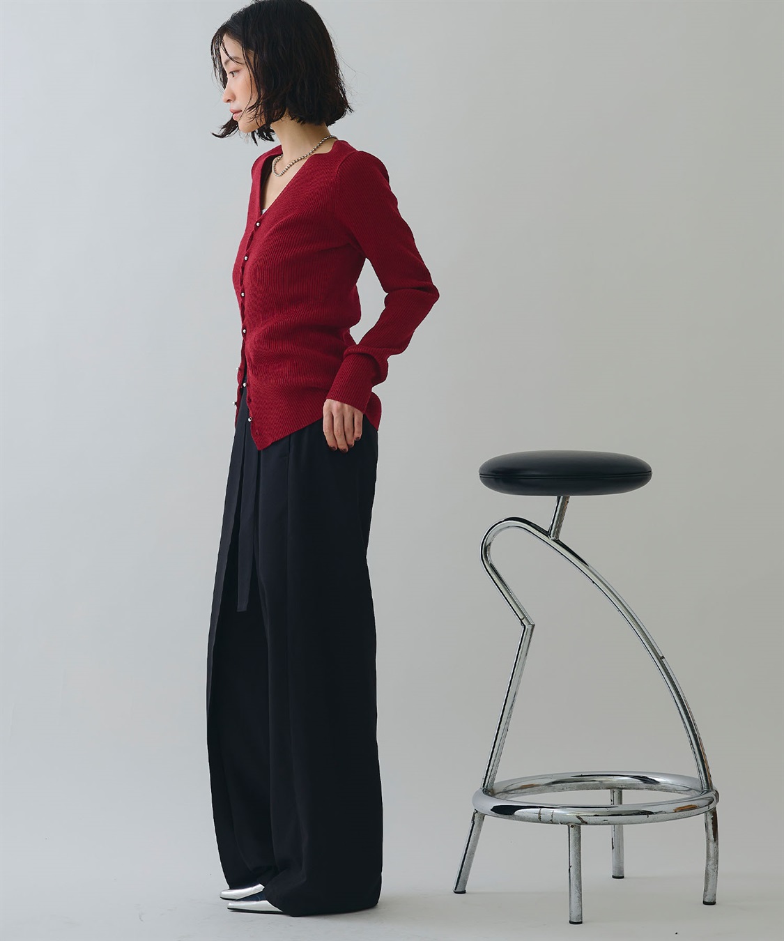 ELLEgirl メタル釦Vネックリブカーディガン_sub_18