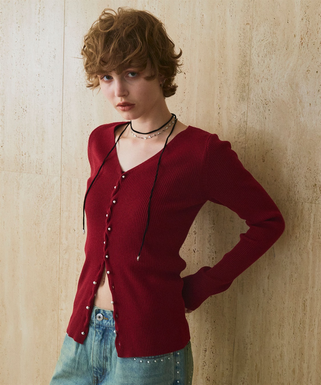 ELLEgirl メタル釦Vネックリブカーディガン_sub_19