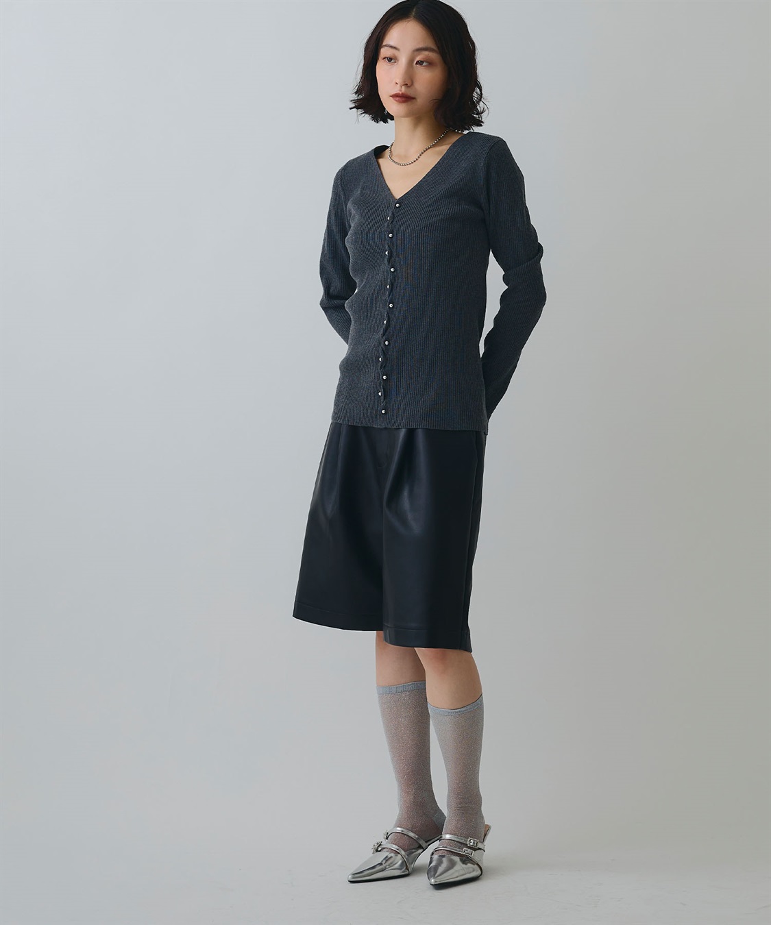 ELLEgirl メタル釦Vネックリブカーディガン_sub_27