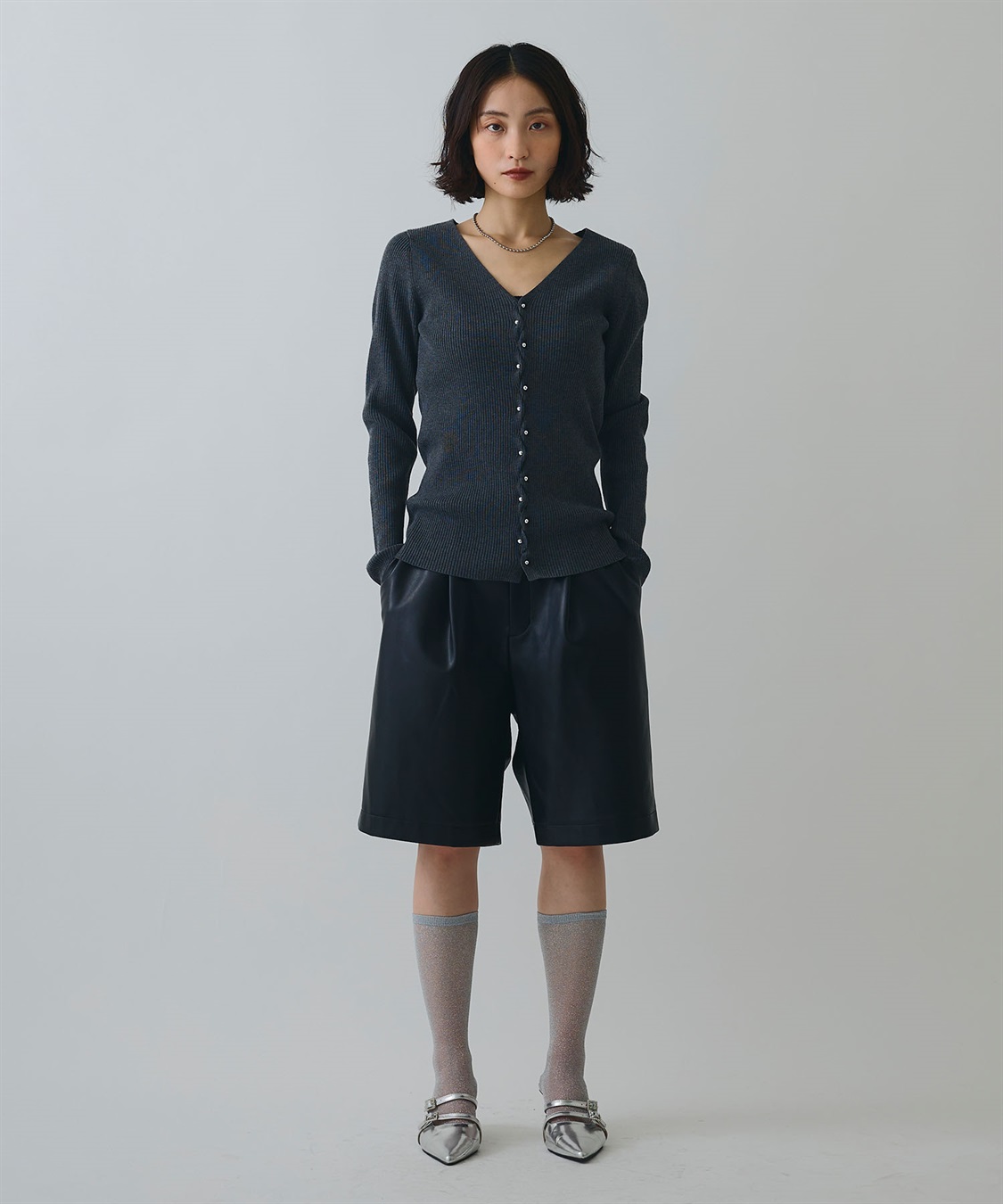 ELLEgirl メタル釦Vネックリブカーディガン_sub_28