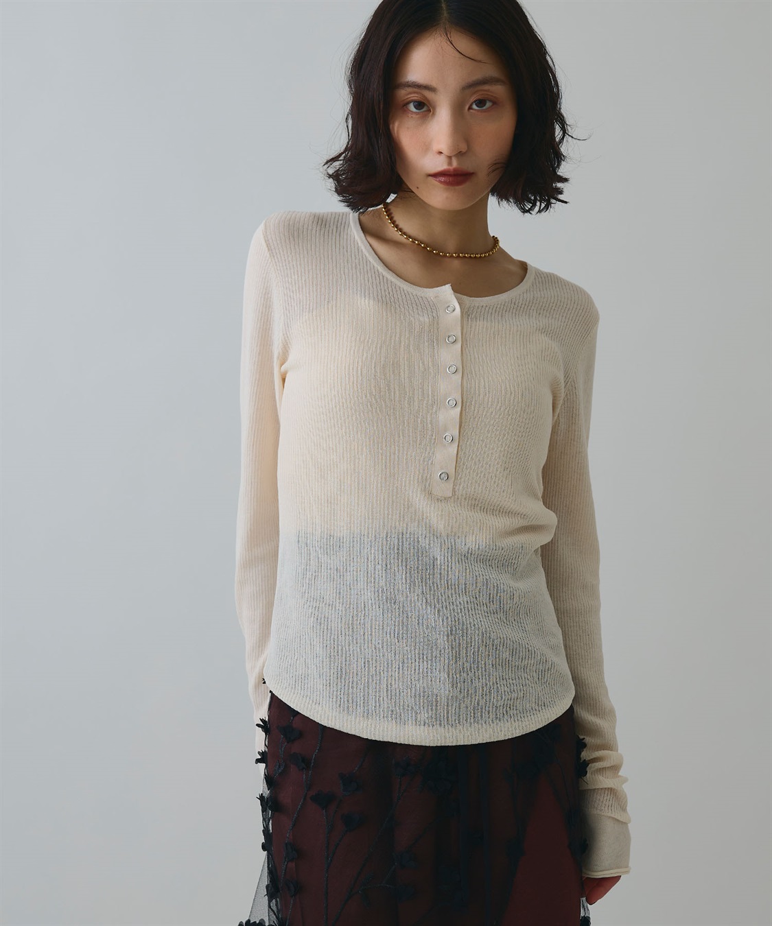 ELLEgirl ヘンリーネックシアーリブトップス_sub_3