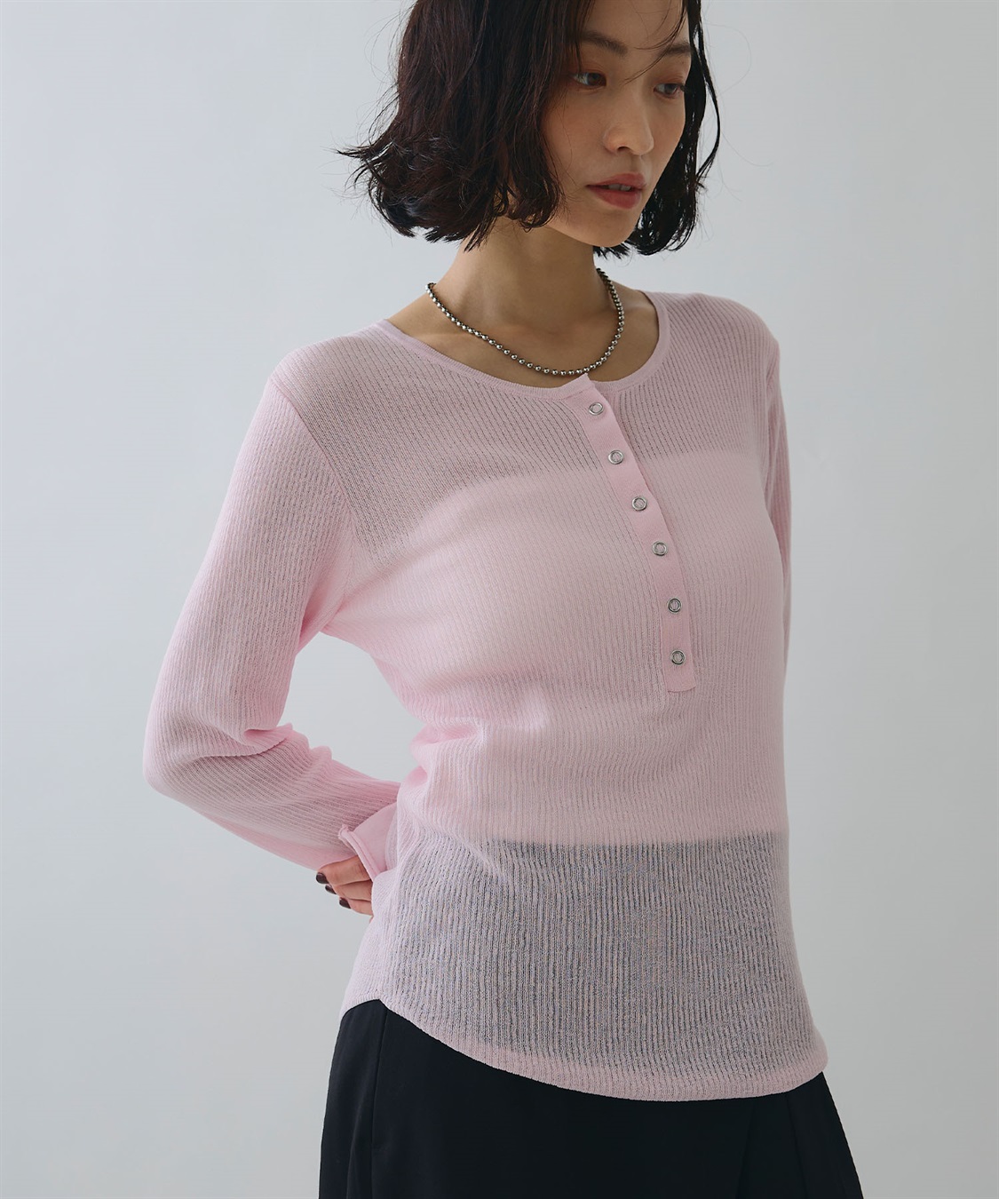 ELLEgirl ヘンリーネックシアーリブトップス_sub_4