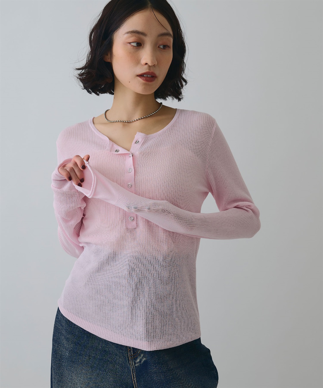 ELLEgirl ヘンリーネックシアーリブトップス_sub_5
