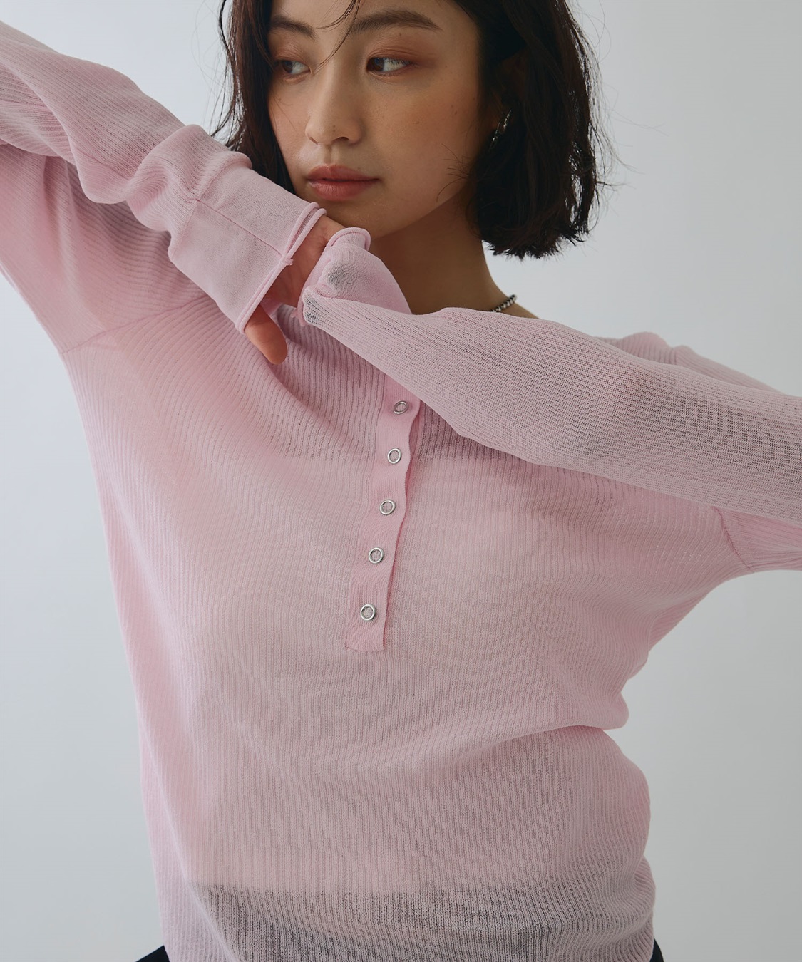 ELLEgirl ヘンリーネックシアーリブトップス_sub_6