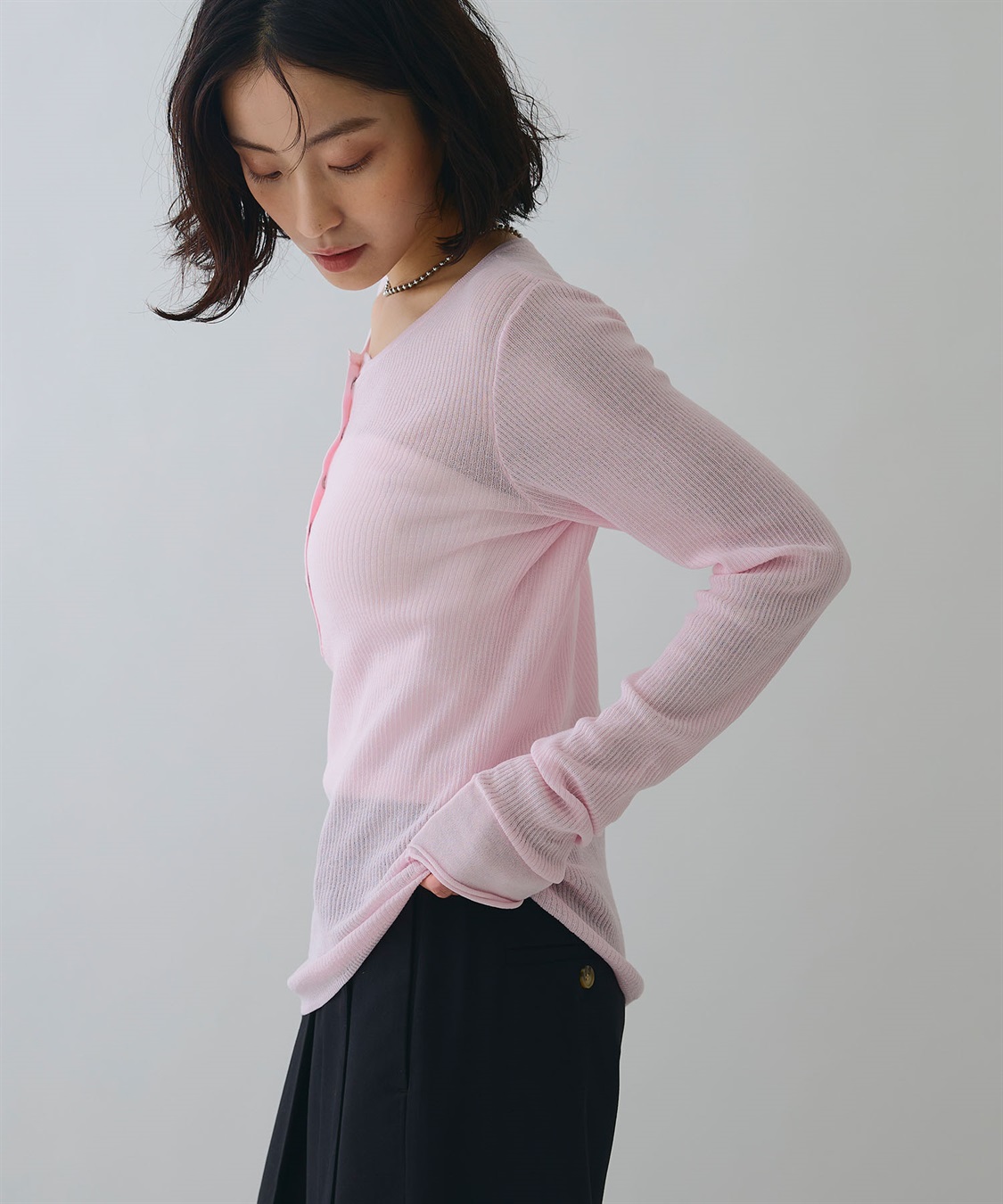 ELLEgirl ヘンリーネックシアーリブトップス_sub_7