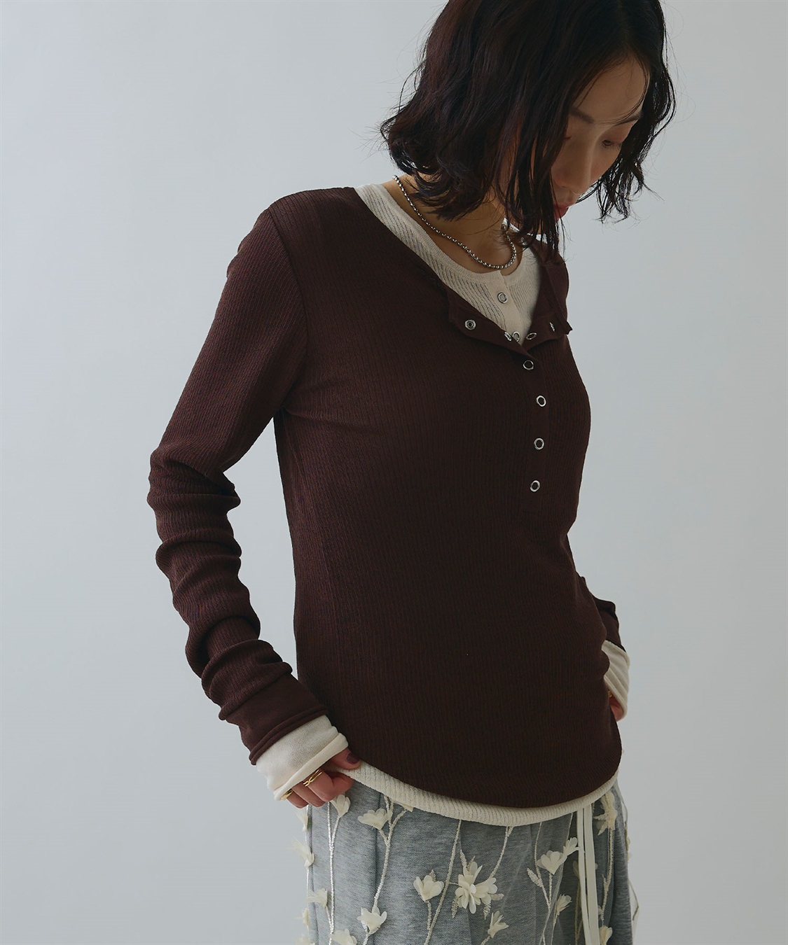 ELLEgirl ヘンリーネックシアーリブトップス_sub_13