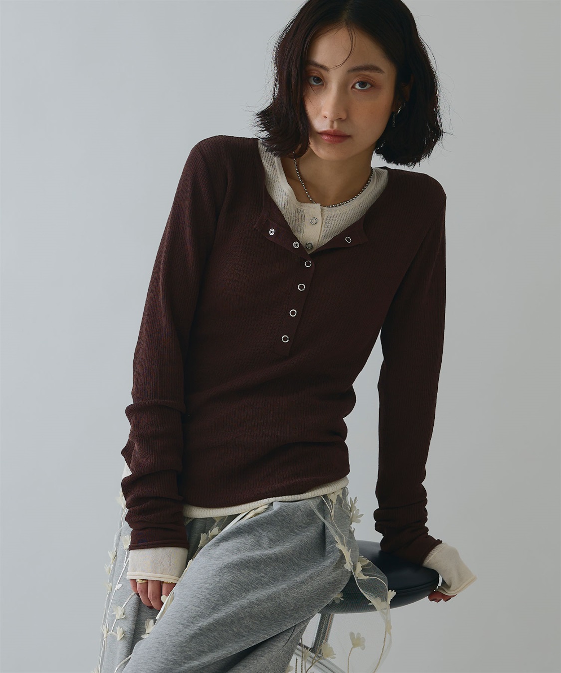 ELLEgirl ヘンリーネックシアーリブトップス_sub_14