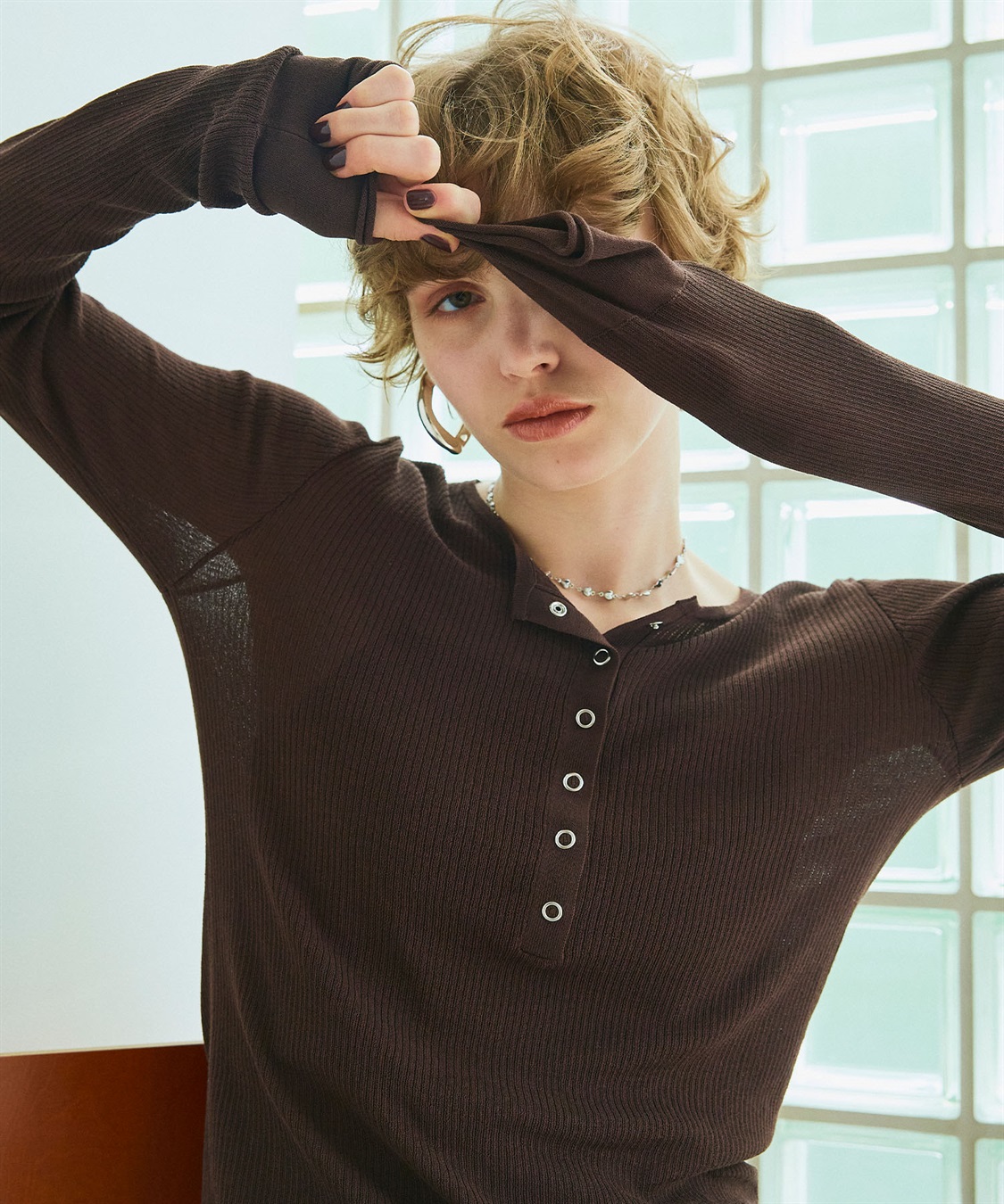 ELLEgirl ヘンリーネックシアーリブトップス_sub_18