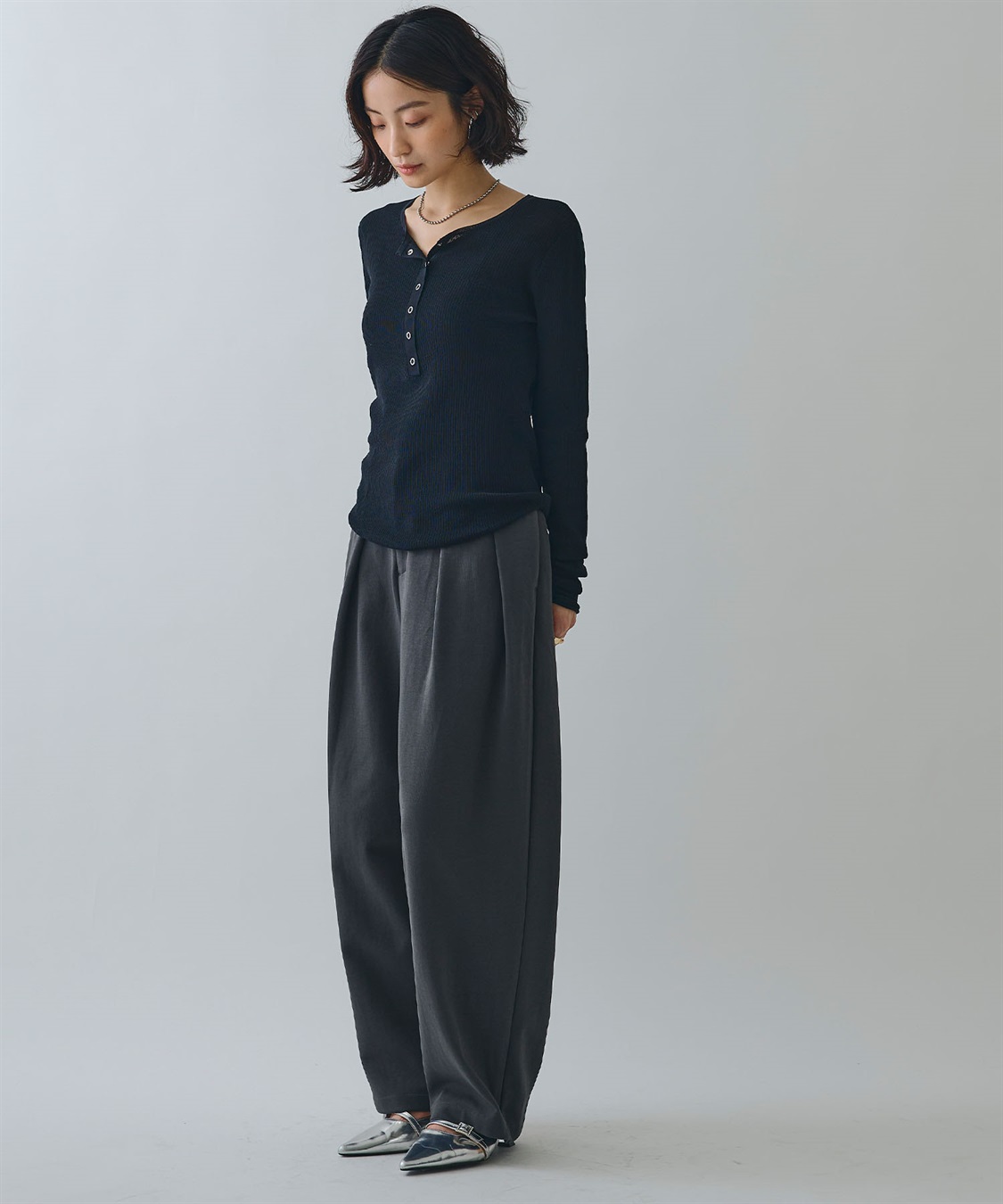 ELLEgirl ヘンリーネックシアーリブトップス_sub_22