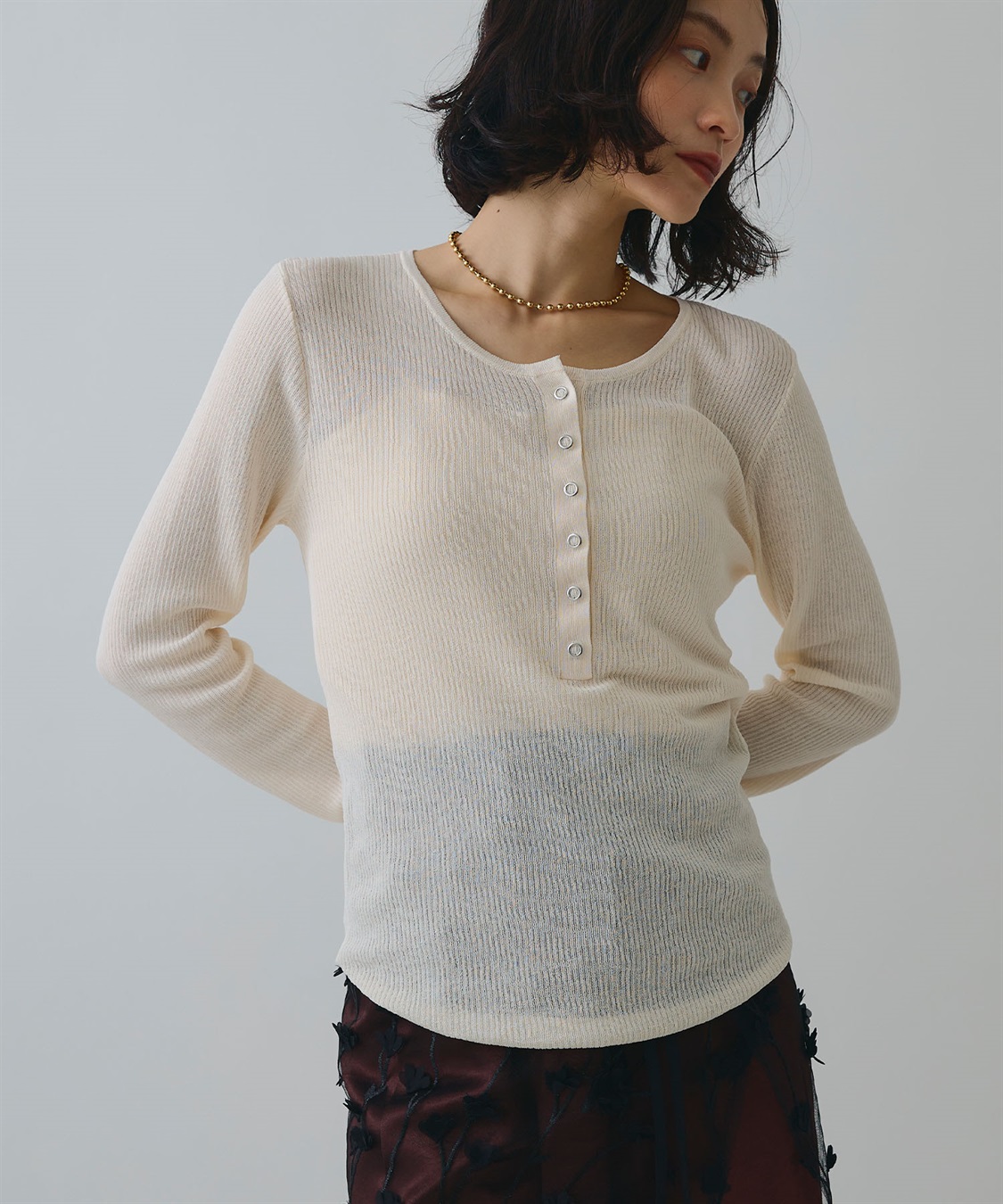 ELLEgirl ヘンリーネックシアーリブトップス_sub_24