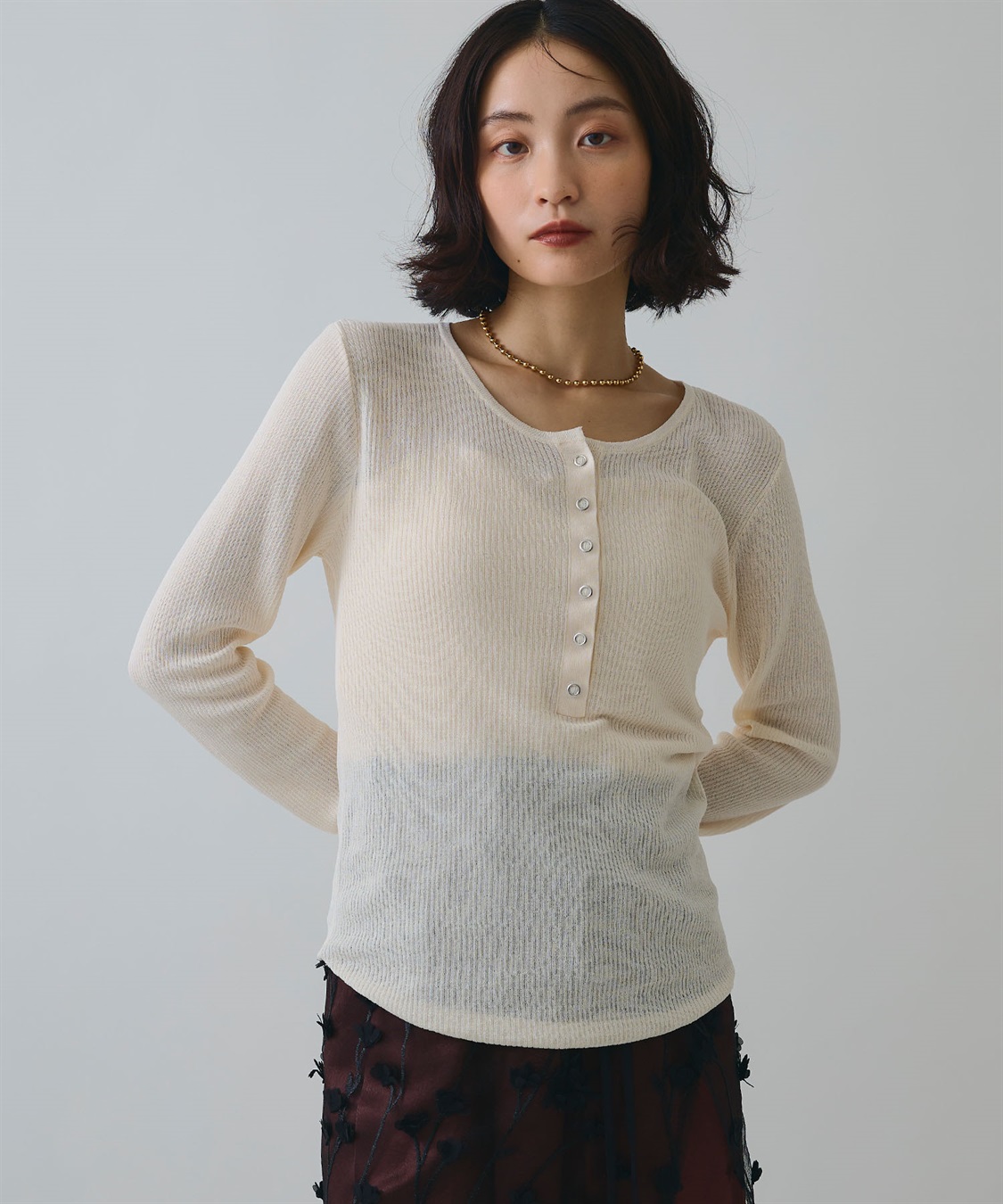 ELLEgirl ヘンリーネックシアーリブトップス_sub_25